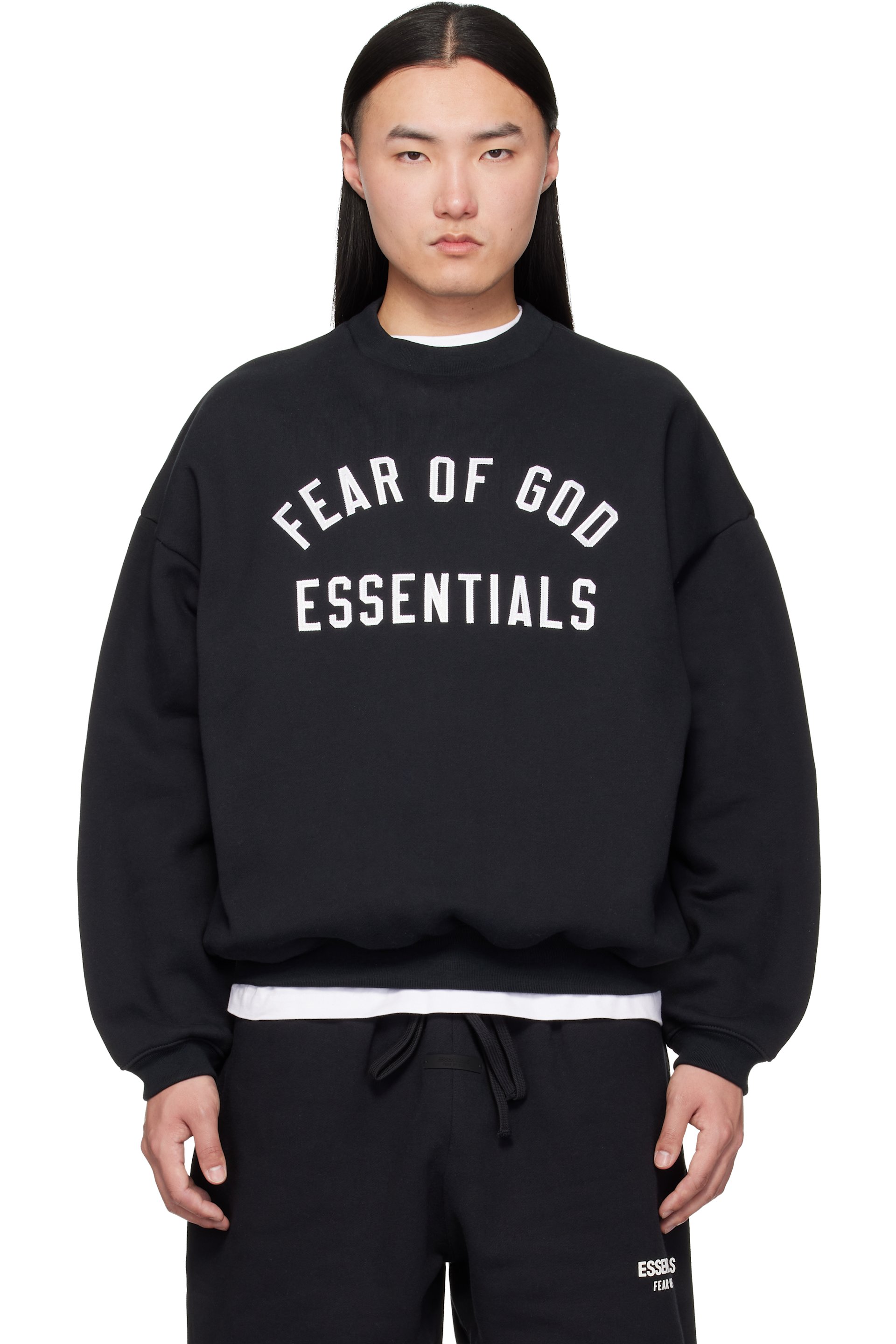 Fear of God ESSENTIALS - Black Varsity 90s Crewneck Sweatshirt
