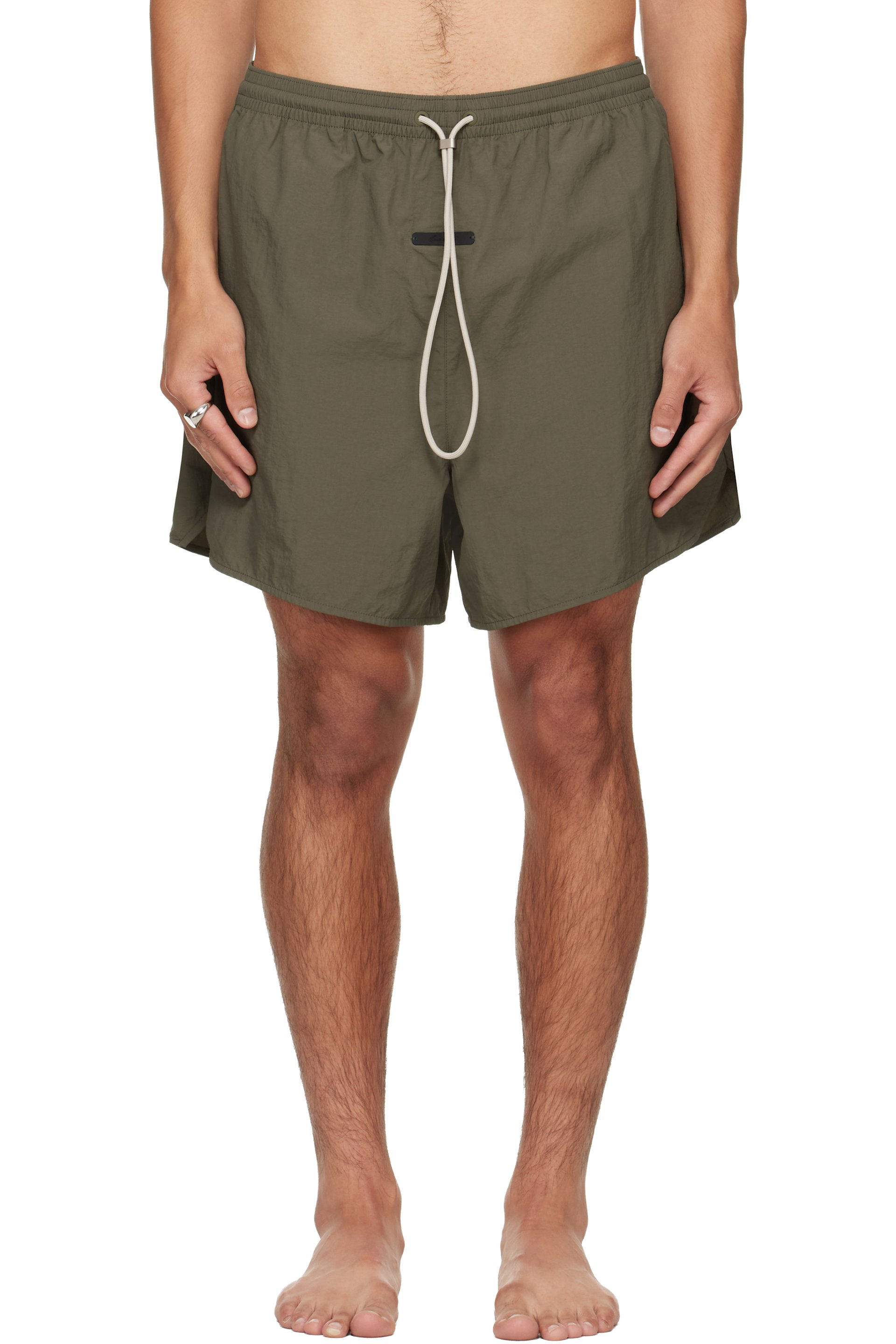 Fear of God ESSENTIALS - Khaki Logo Patch Swim Shorts