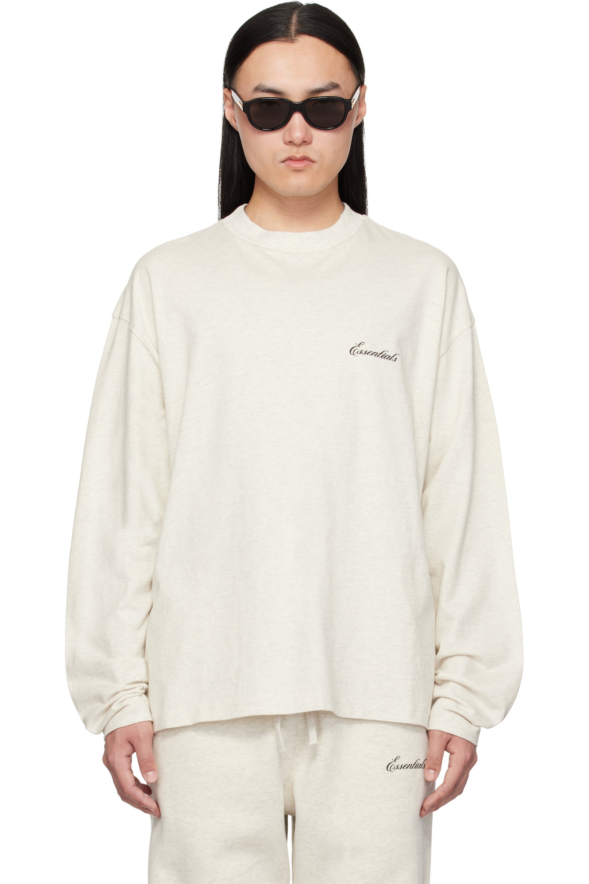 Fear of God ESSENTIALS - T-shirt à manches longues blanc cassé à coupe classique