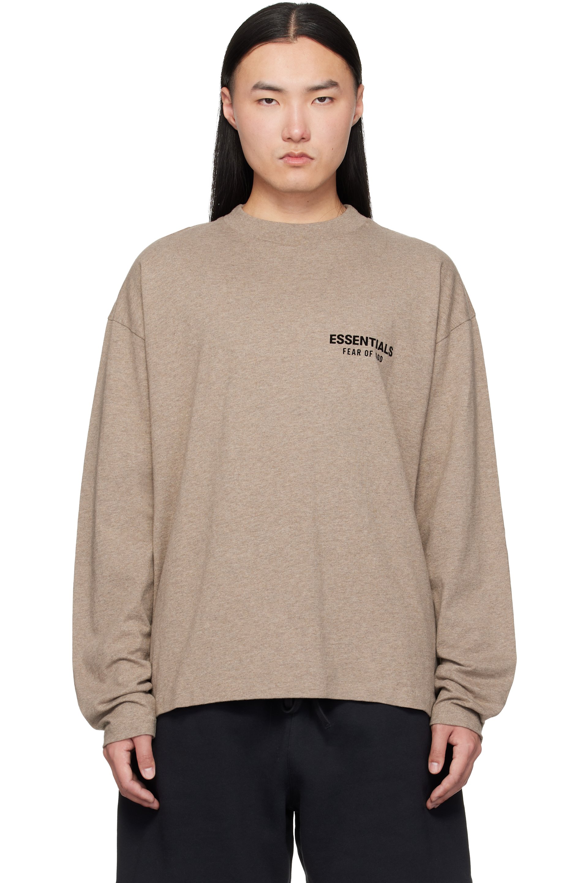 Fear of God ESSENTIALS - T-shirt à manches longues beige à coupe classique