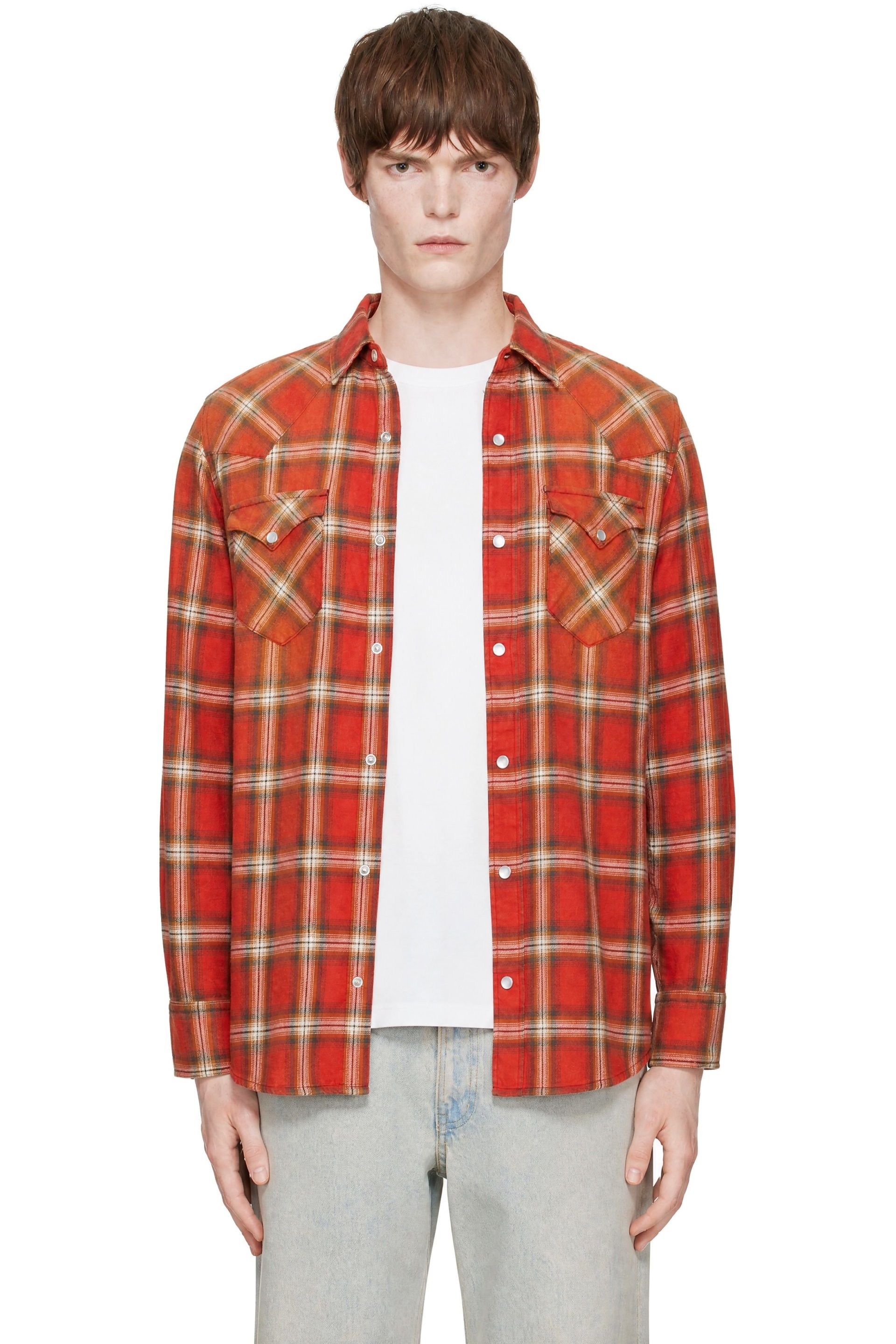 Carter Young - Orange Washed Flannel Western Shirt