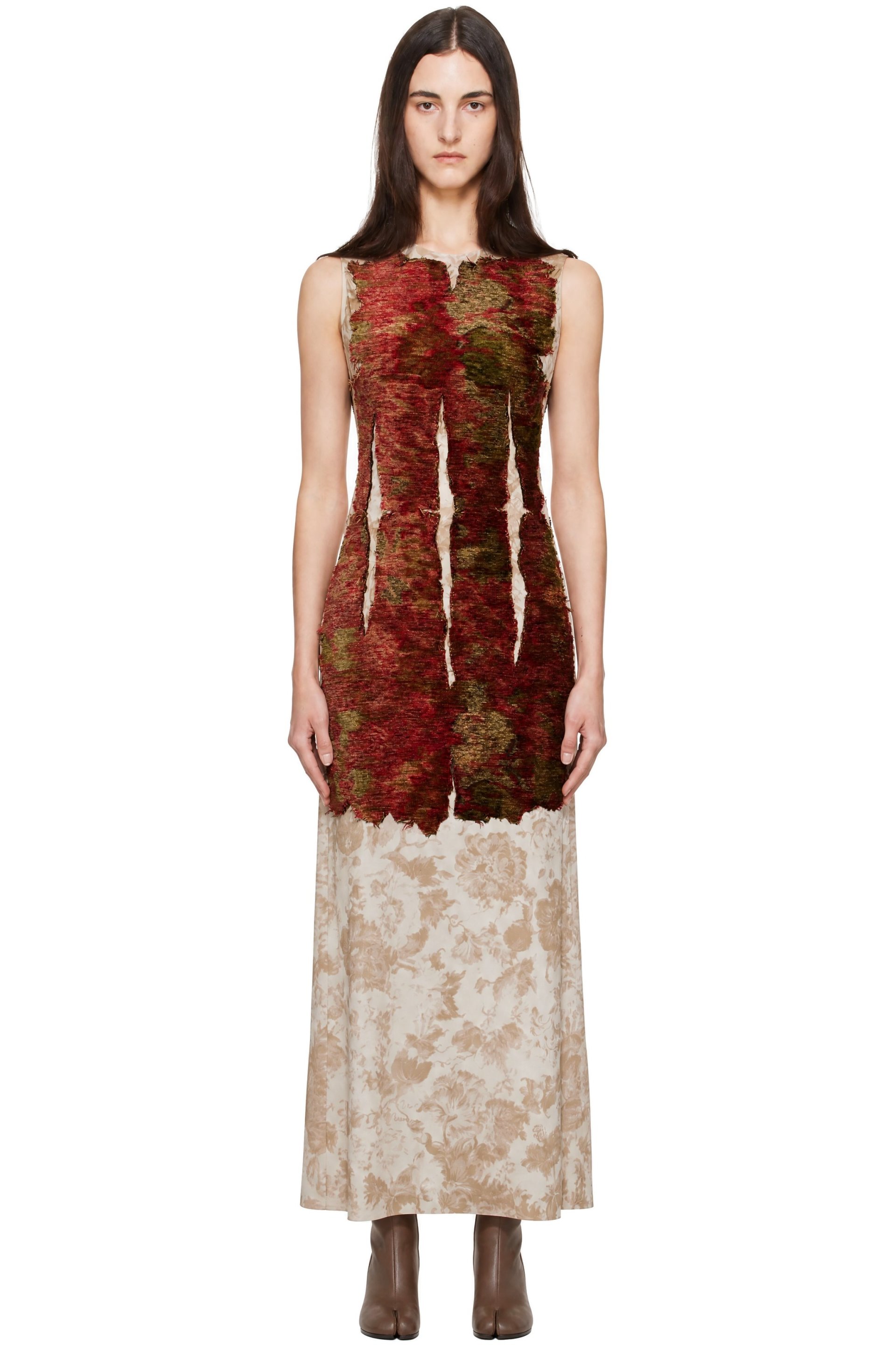 Maison Margiela - Red & Beige Tapestry Maxi Dress