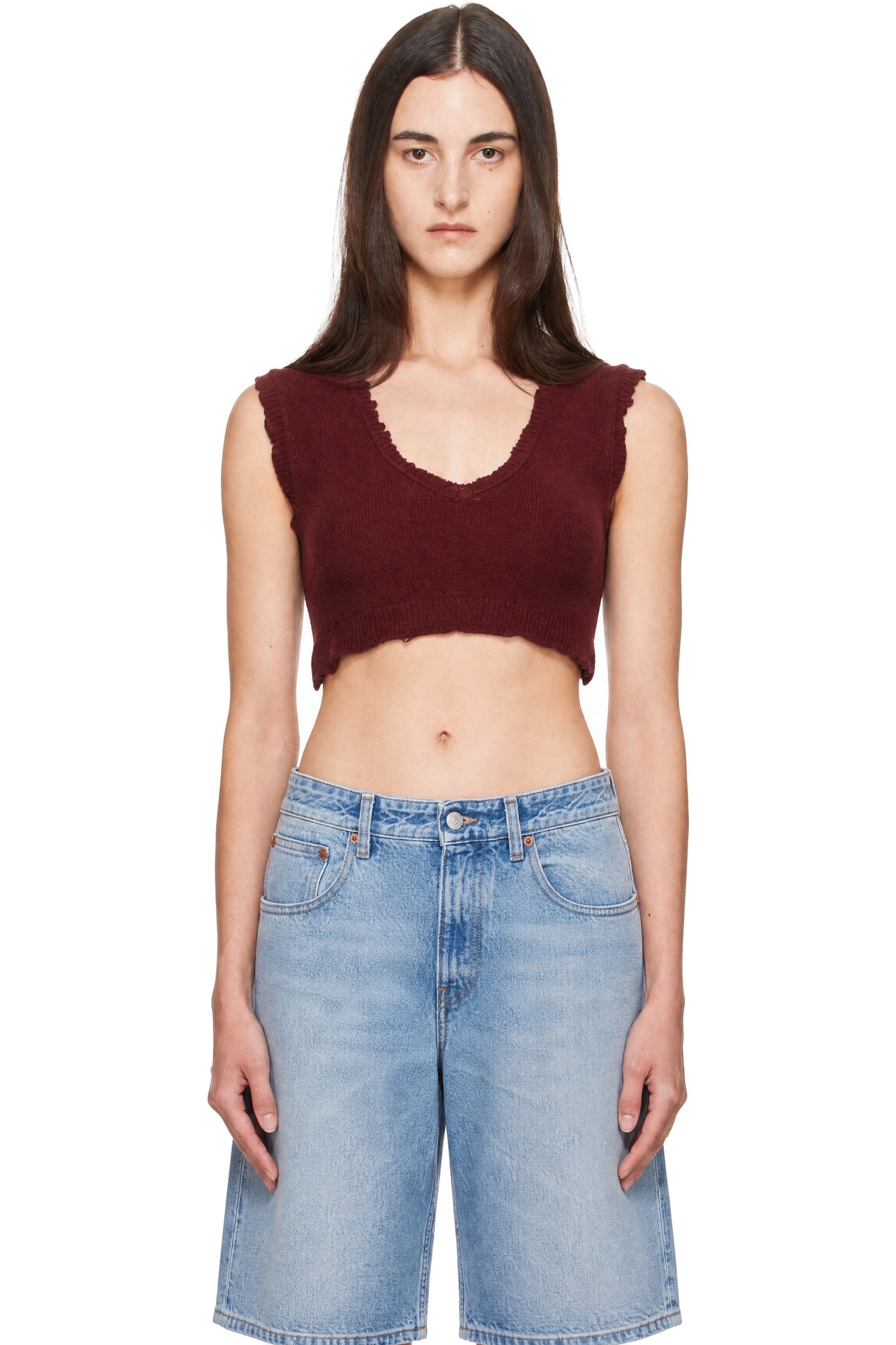 Maison Margiela - Burgundy Lived In Cropped Sweater Vest