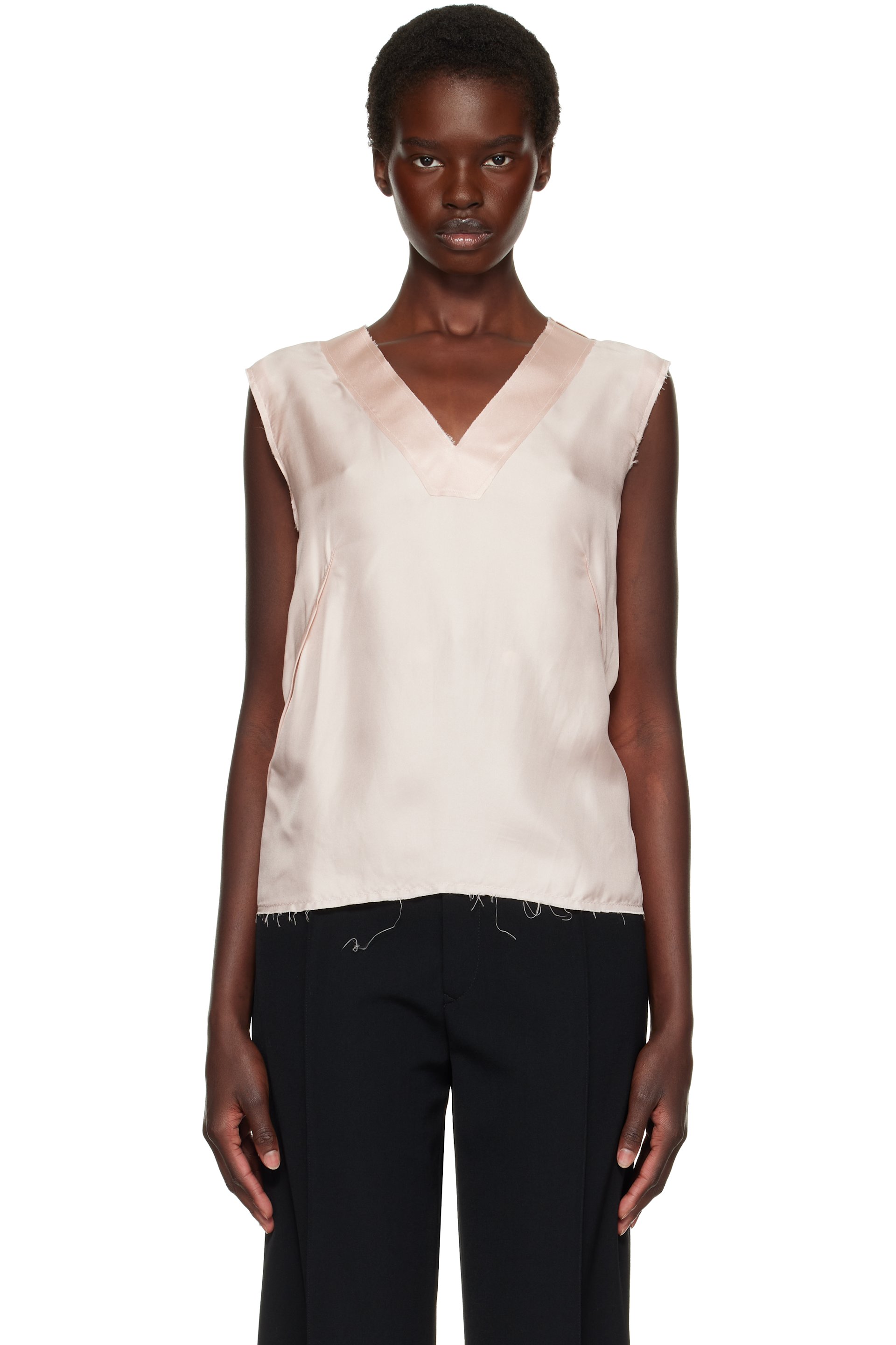 Maison Margiela - Pink Silk V-Neck Top