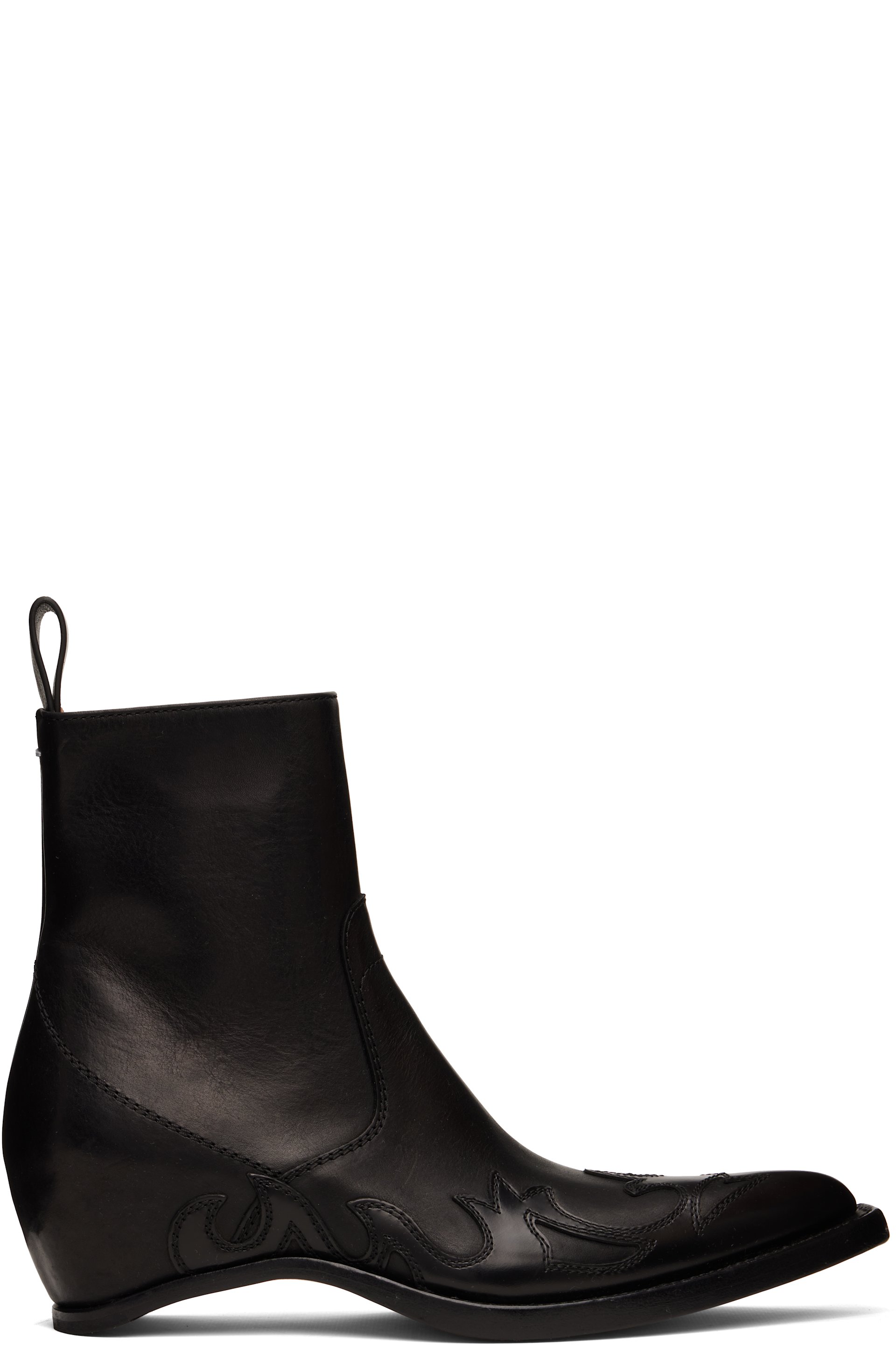 Maison Margiela - Bottes western noires à talon recouvert et à appliqués graphiques