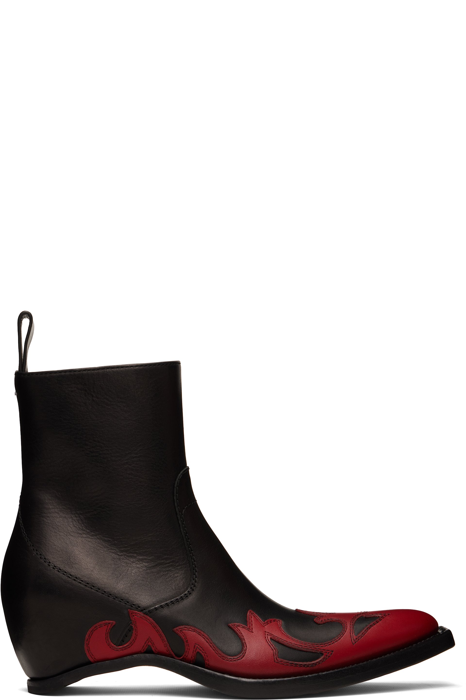 Maison Margiela - Bottes western noir et rouge à talon recouvert et à appliqués graphiques
