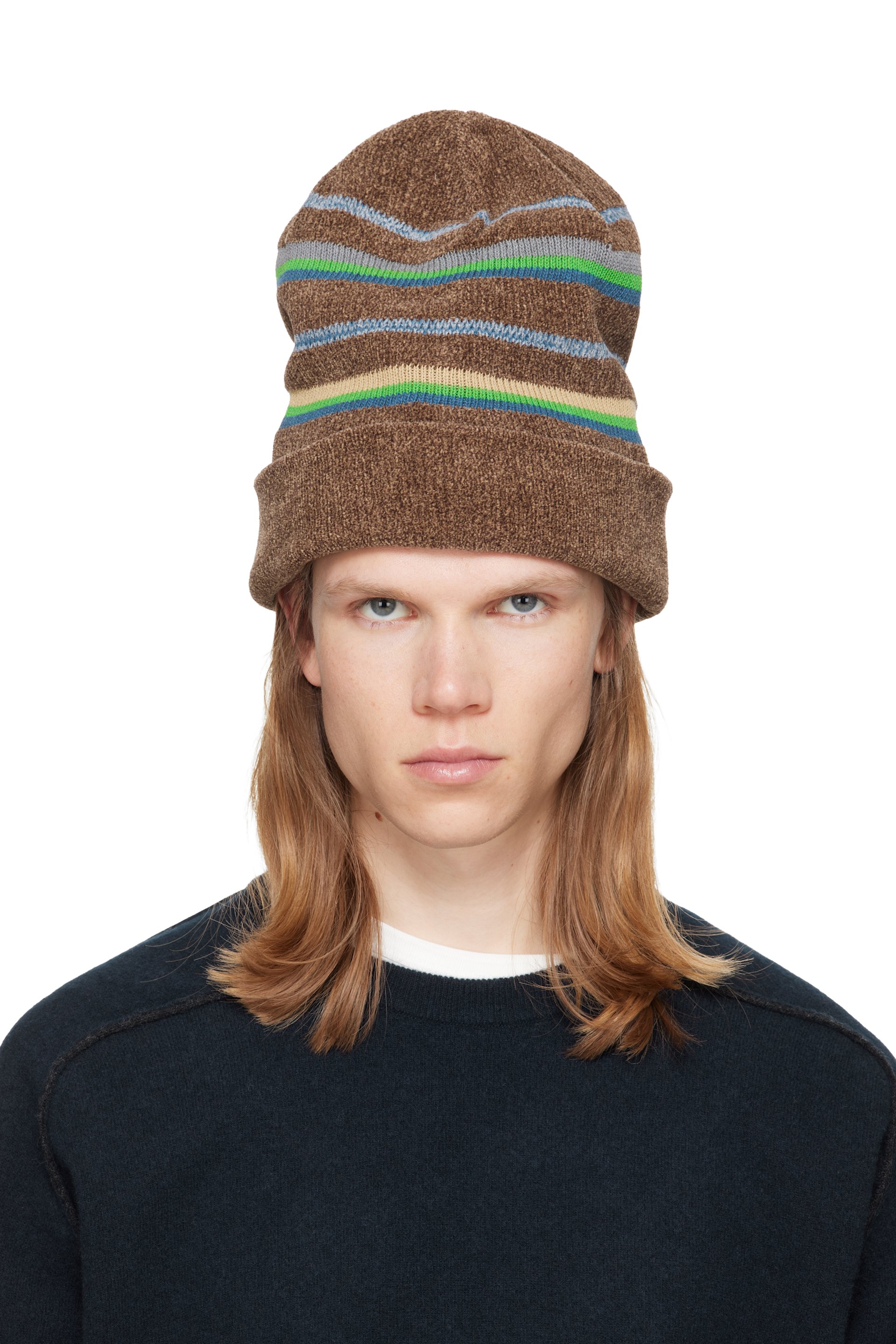 Maison Margiela - Brown Striped Knit Beanie