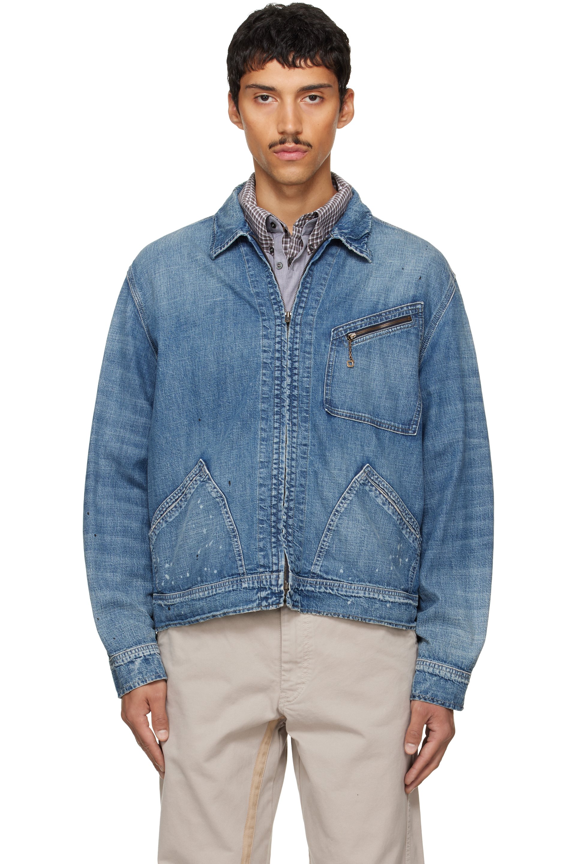 Maison Margiela - Blue Zipped Denim Jacket