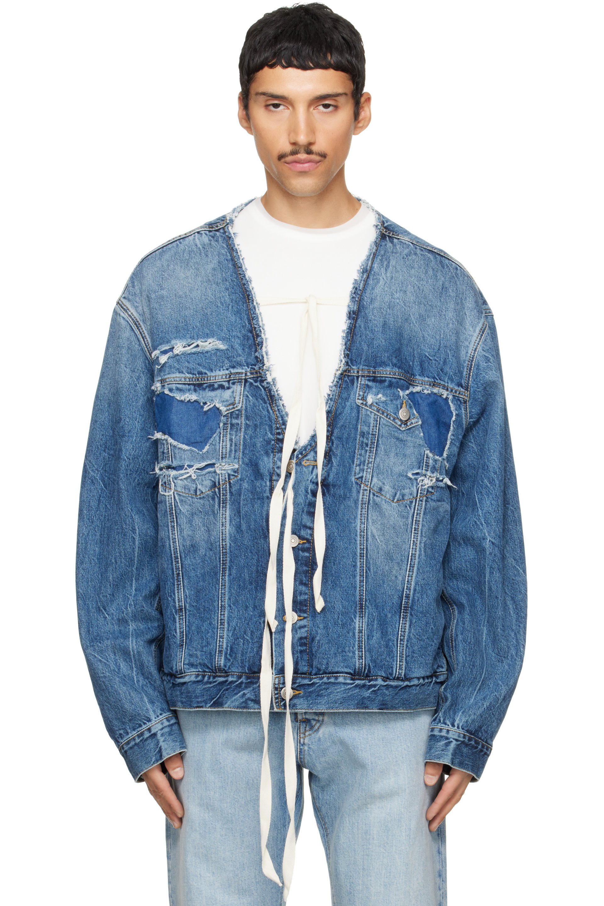 Maison Margiela - Blue Distressed Deep Open Jacket