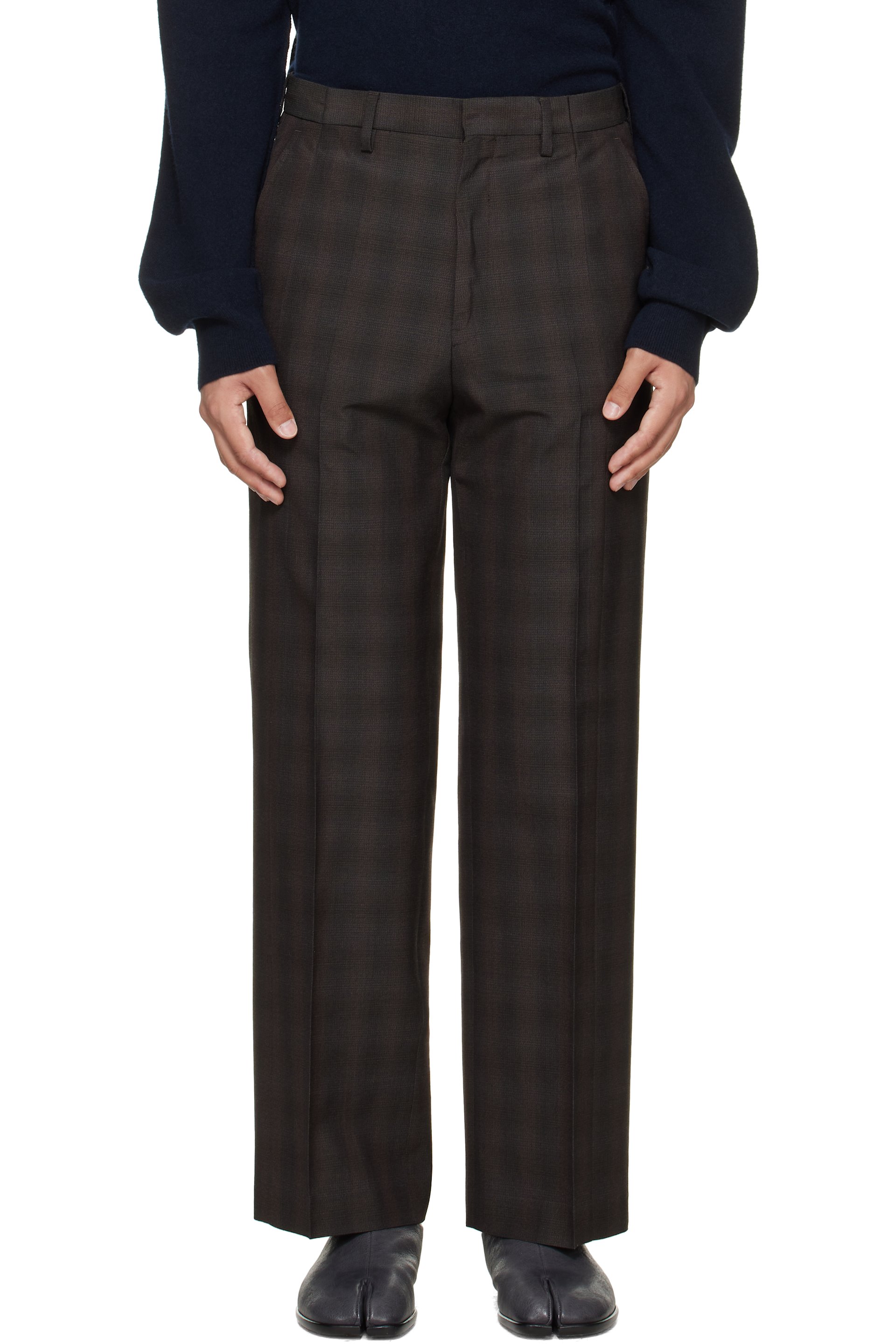 Maison Margiela - Brown Checkered Regular Tailored Trousers