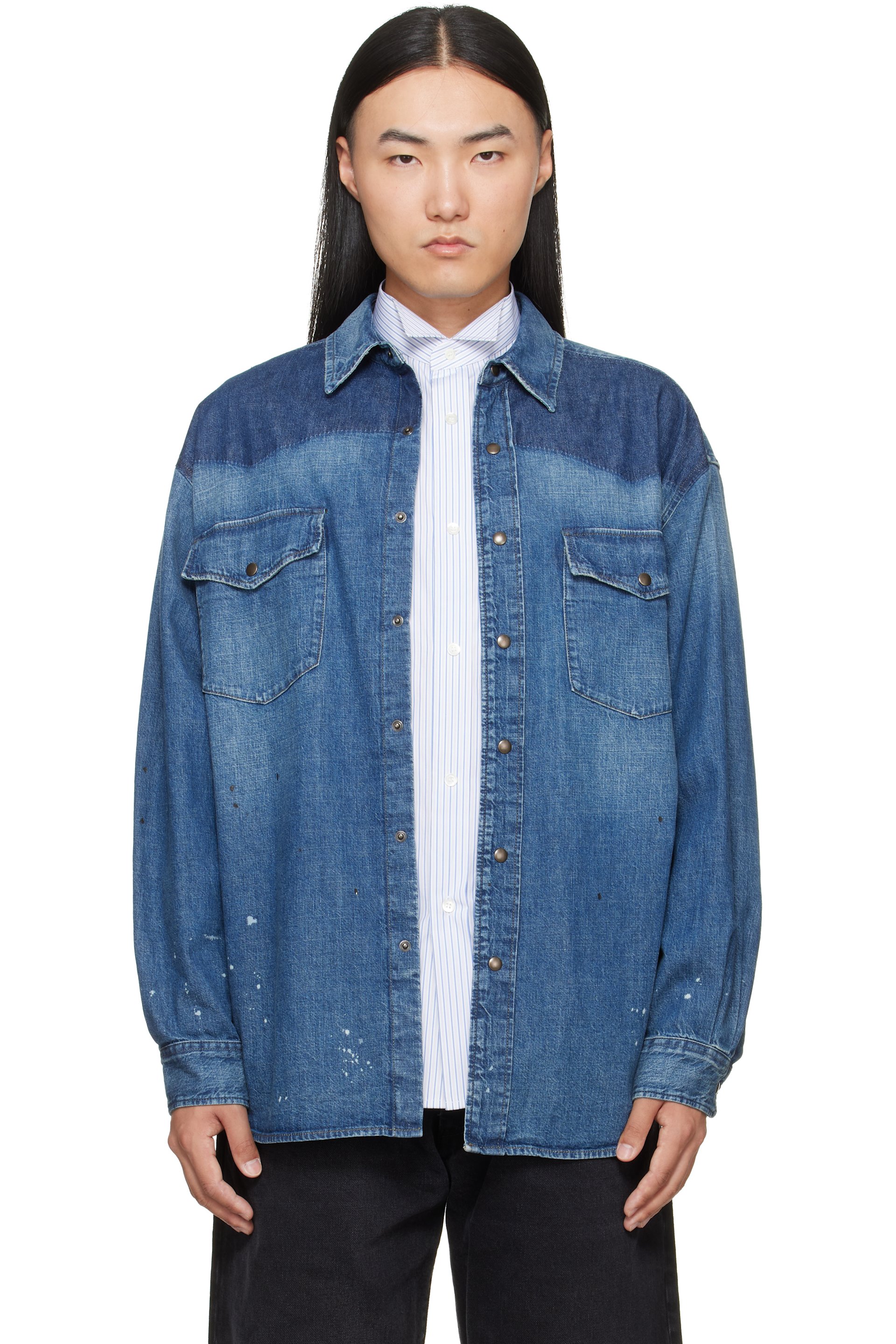 Maison Margiela - Blue Bicolor Denim Shirt