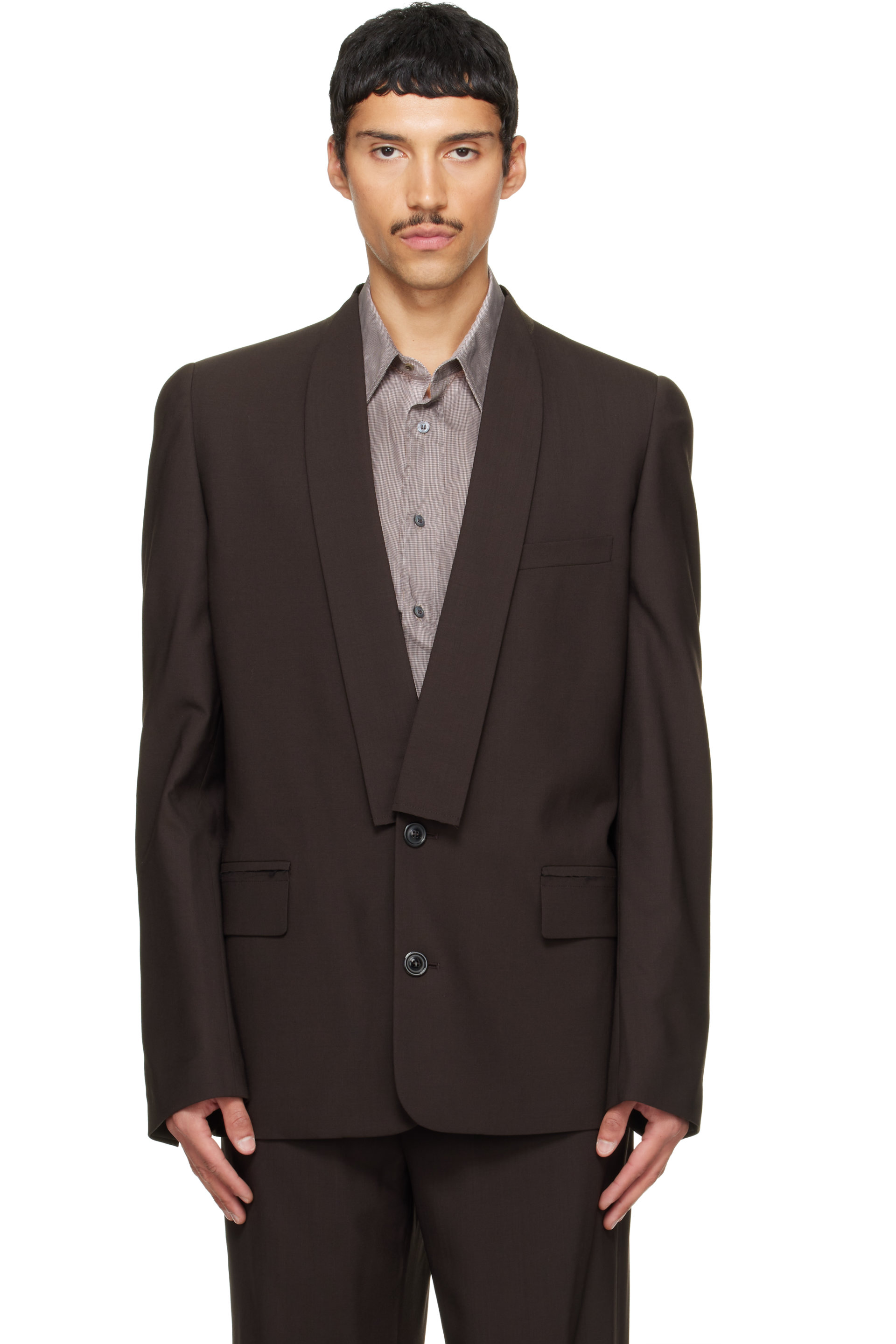 Maison Margiela - Brown Minimal Collar Wool Blazer