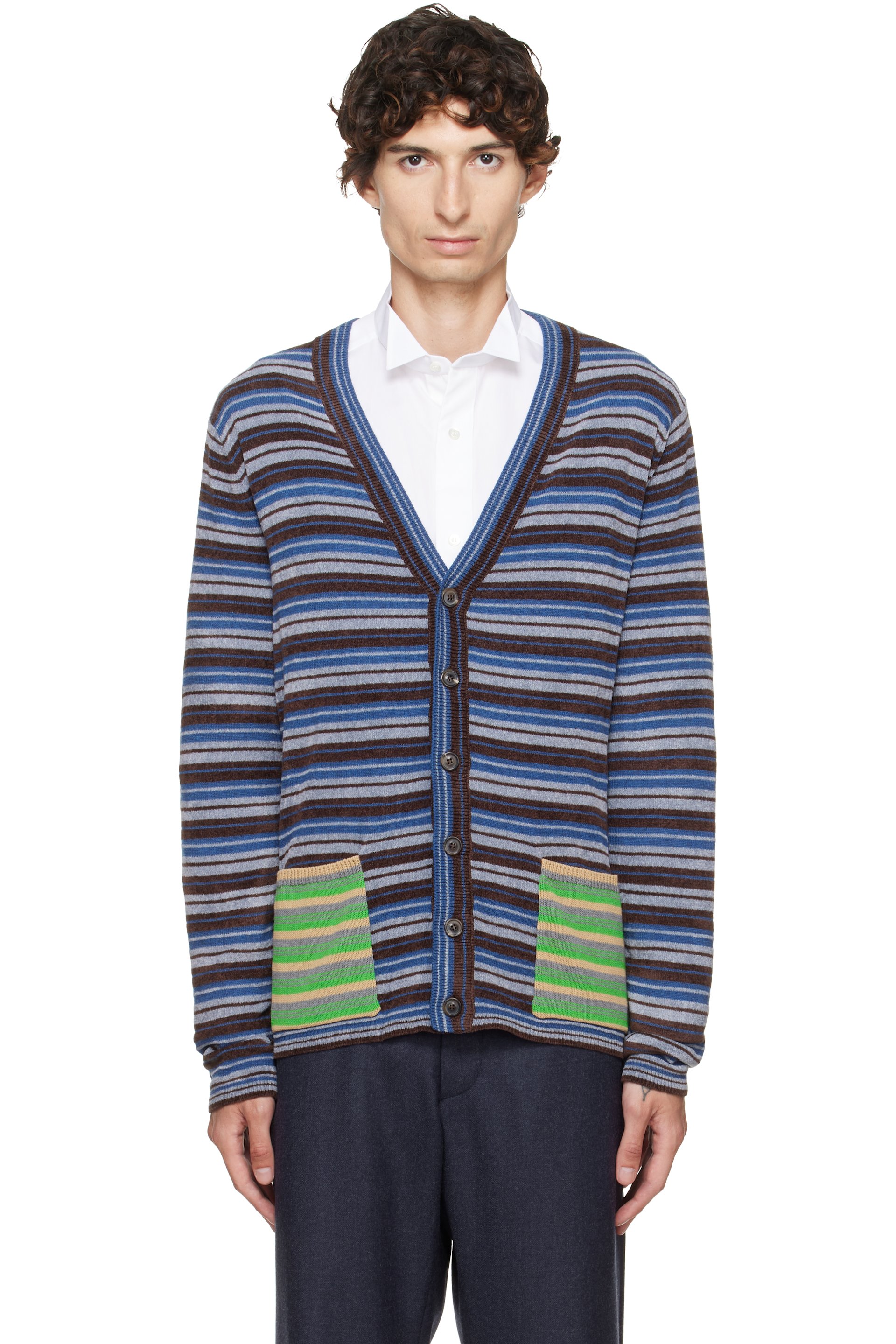 Maison Margiela - Blue Striped Wool Cardigan