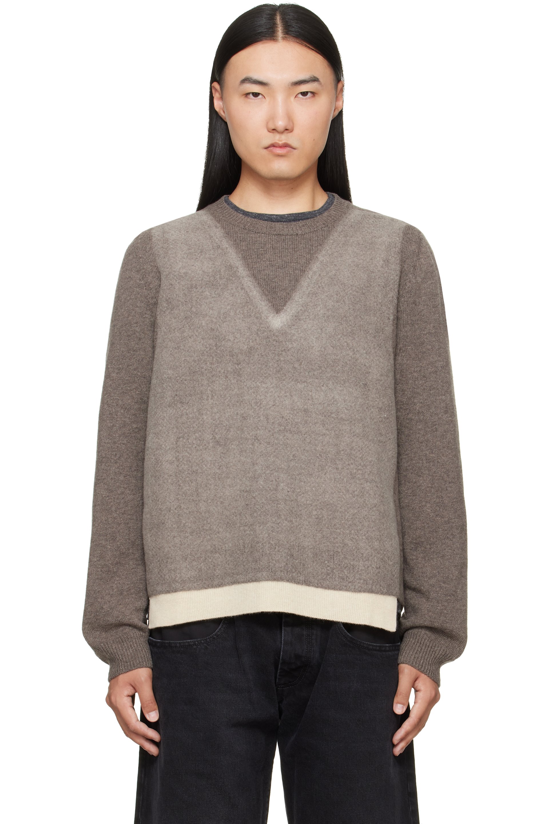 Maison Margiela - Gray Fused Knit Wool Crewneck Sweater