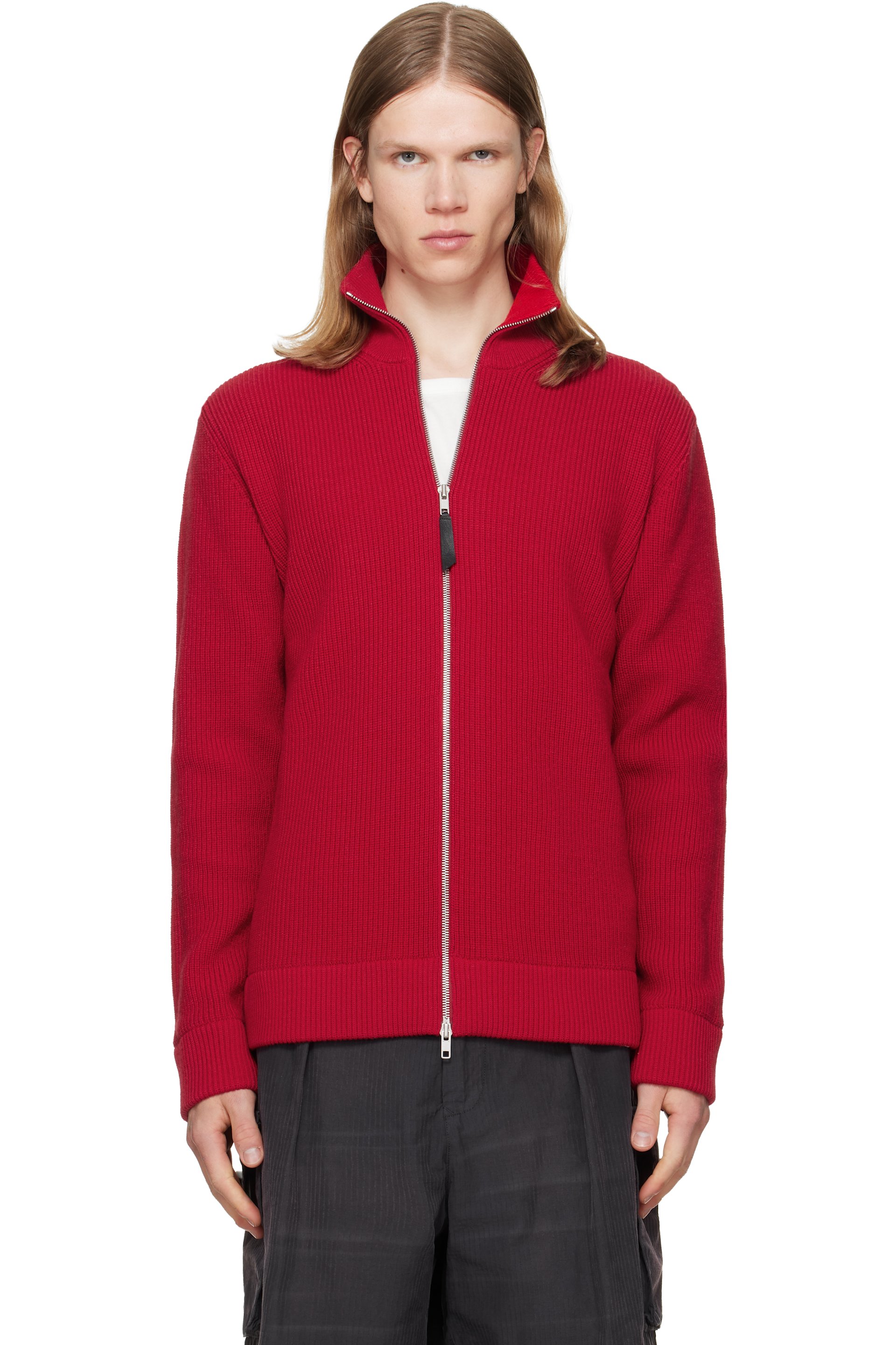 Maison Margiela - Red Knit Zip-Up Sweater