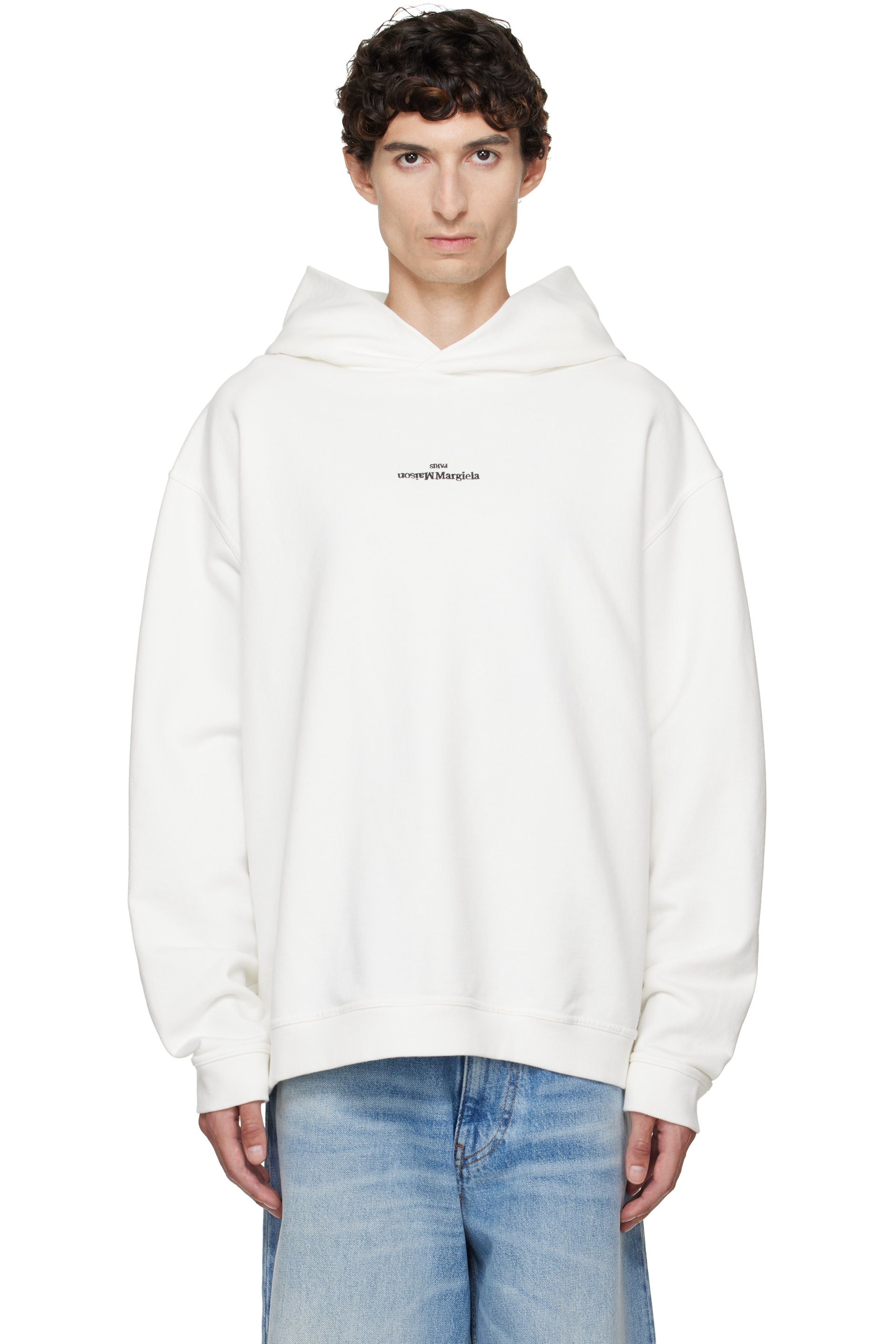 Maison Margiela - White Reversed Logo Hoodie