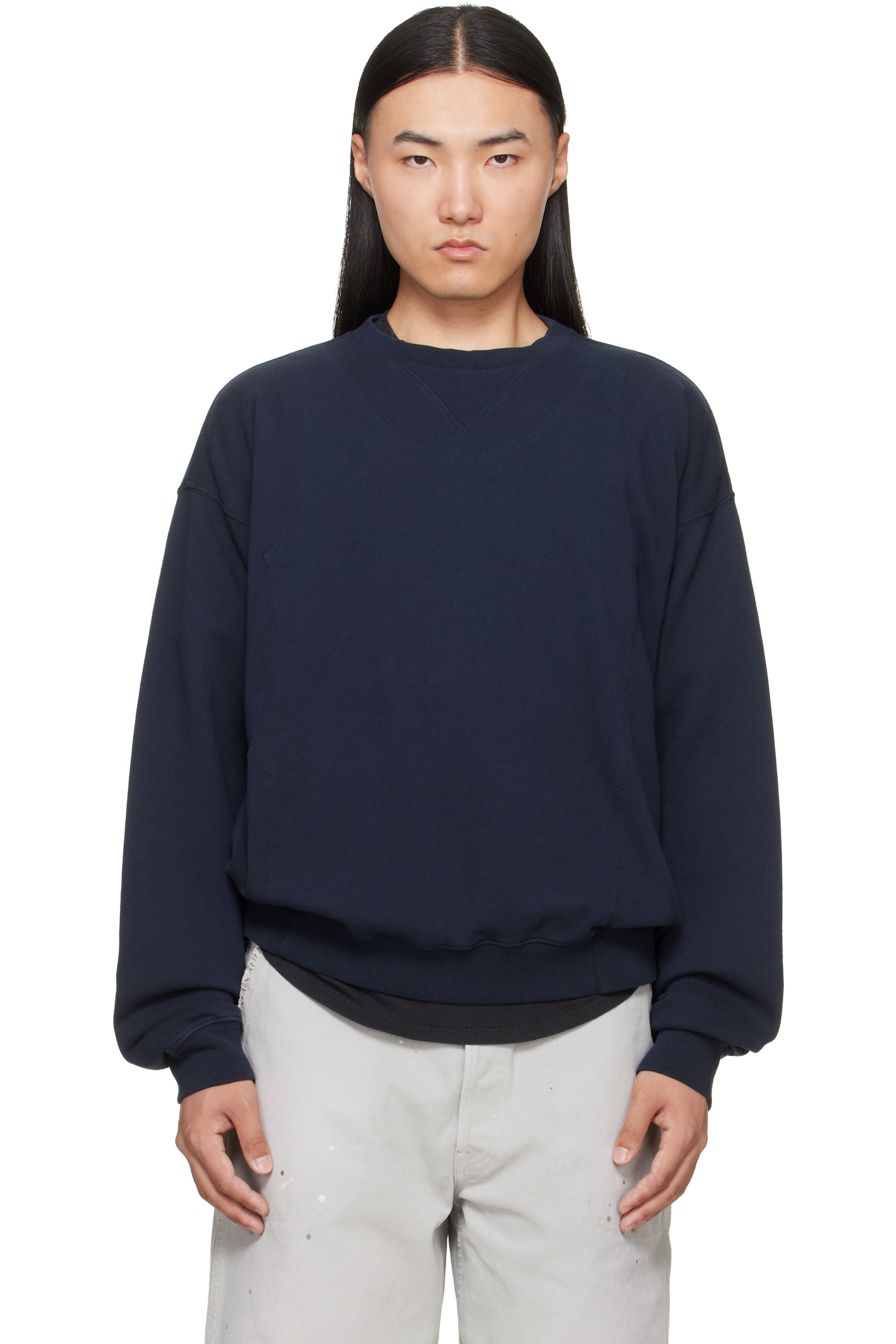 Maison Margiela - Navy Double-Layer Cotton Sweatshirt