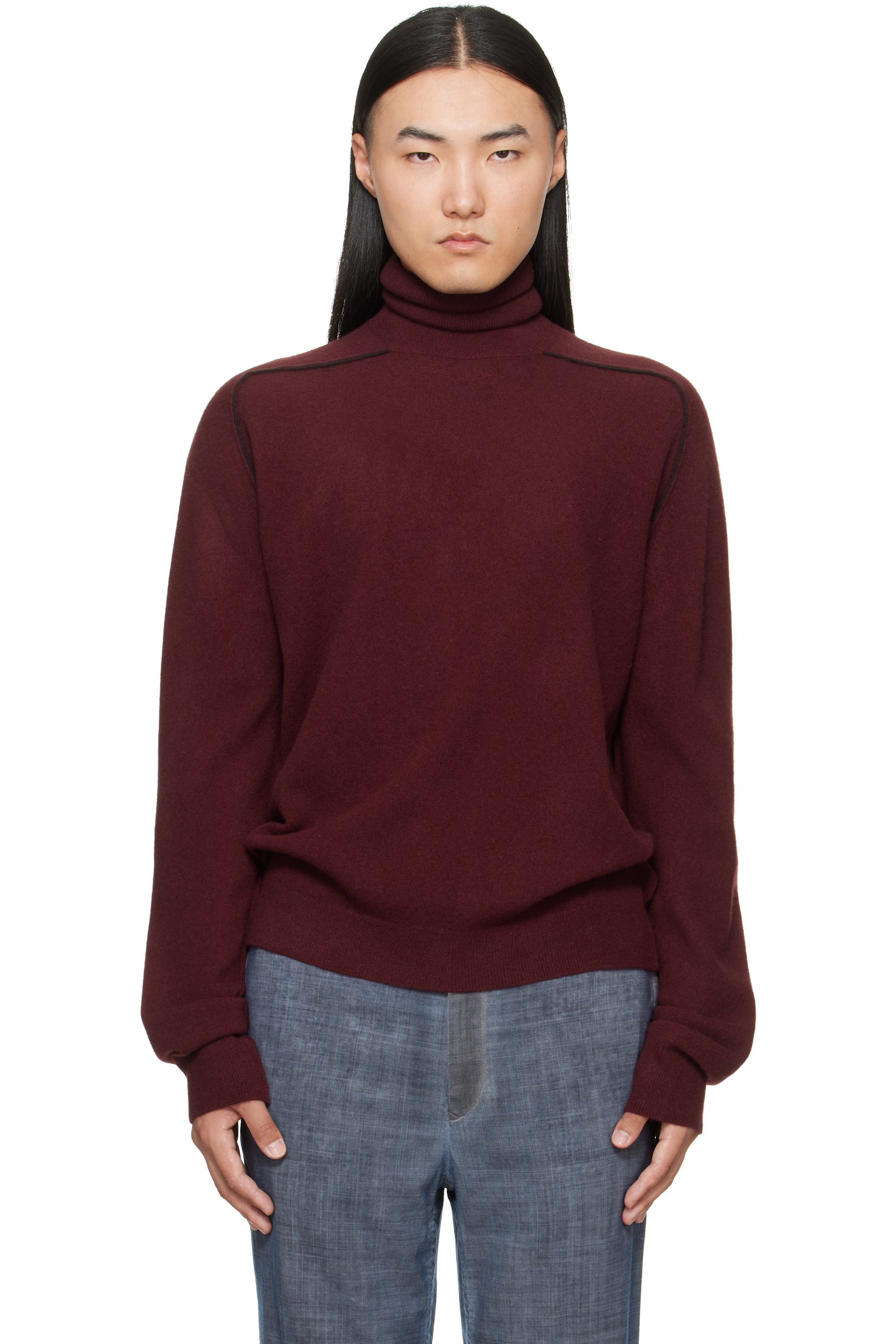 Maison Margiela - Burgundy Virgin Wool Turtleneck