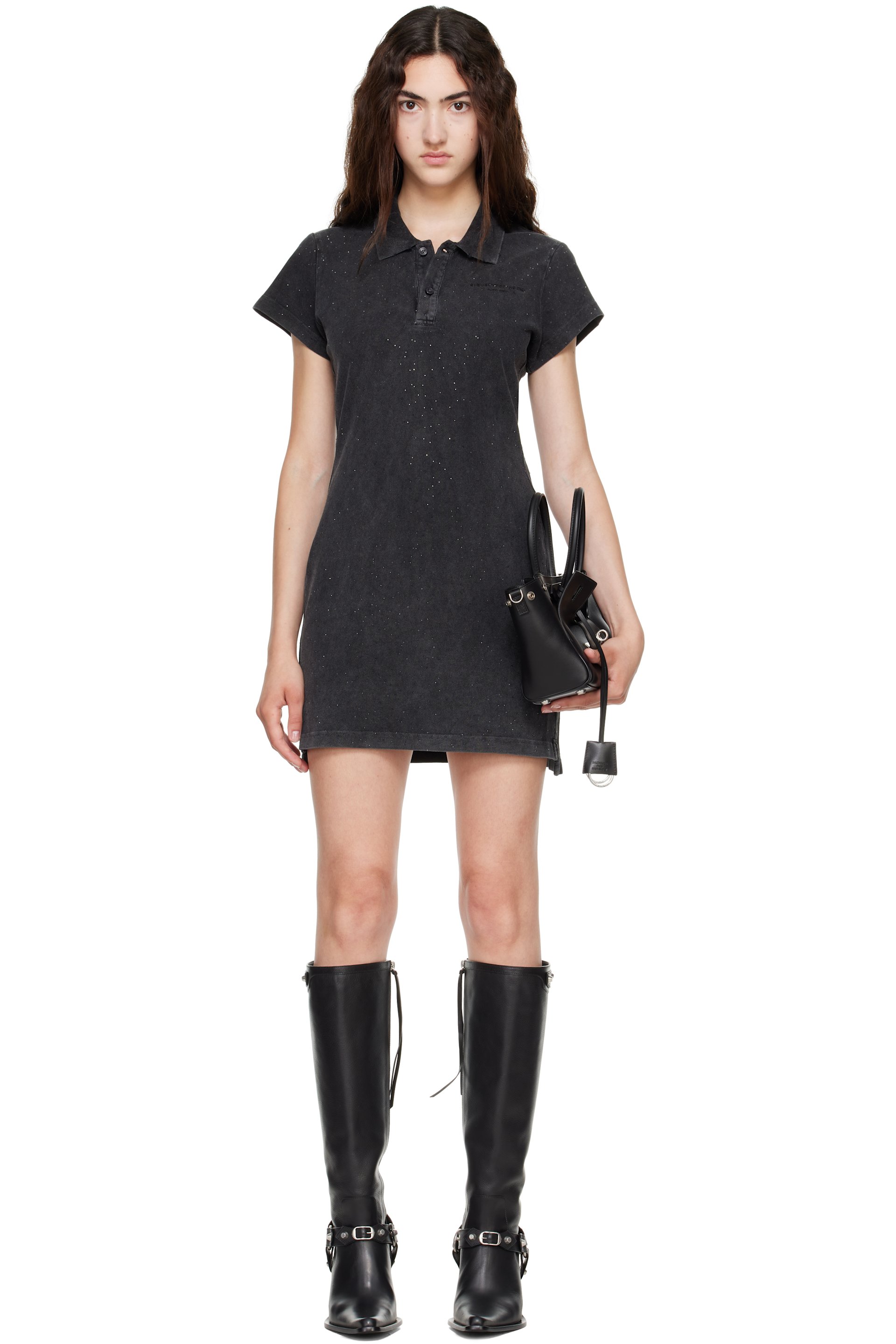 Alexander Wang - Black Shrunken Polo Minidress