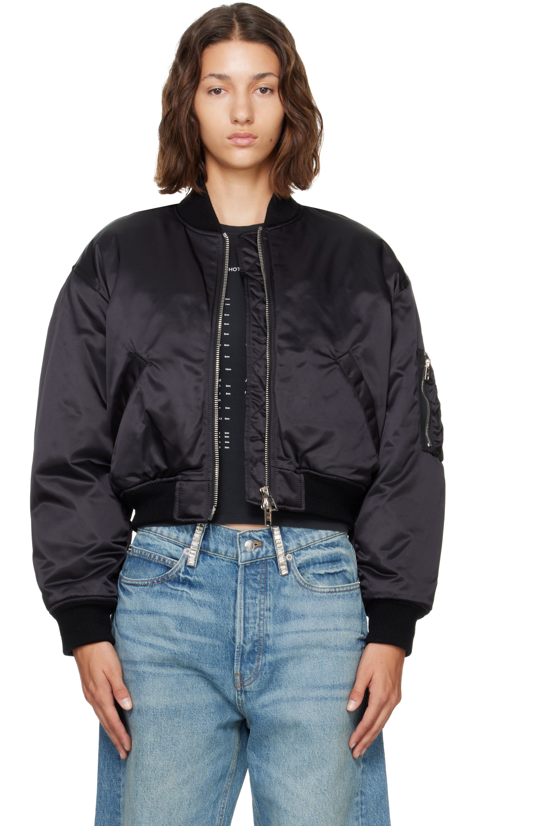 Alexander Wang - Black Faux Fur Lined Bomber Jacket