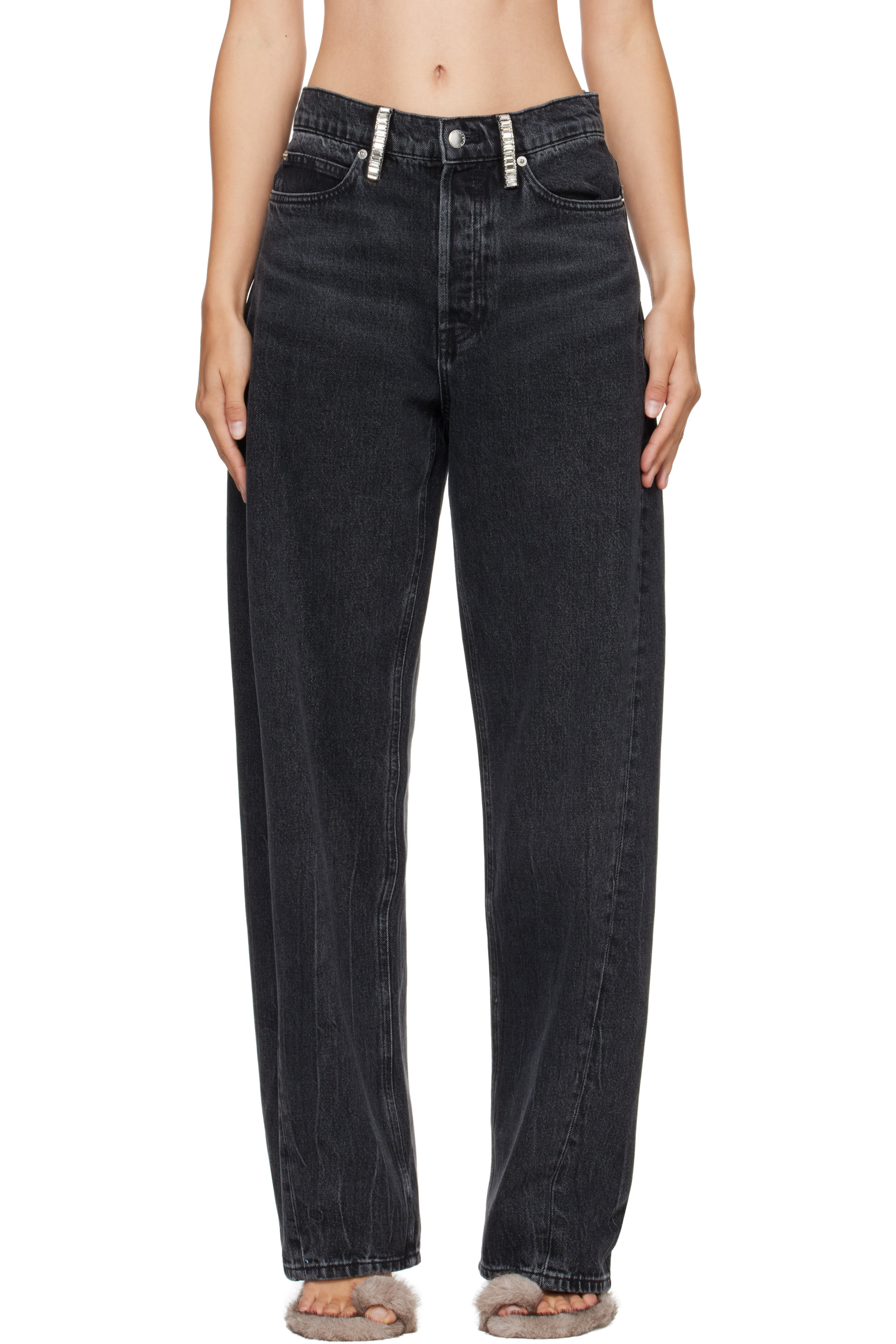 Alexander Wang - Black Crystal Hotfix Belt Loop Mid-Rise Relaxed Jeans