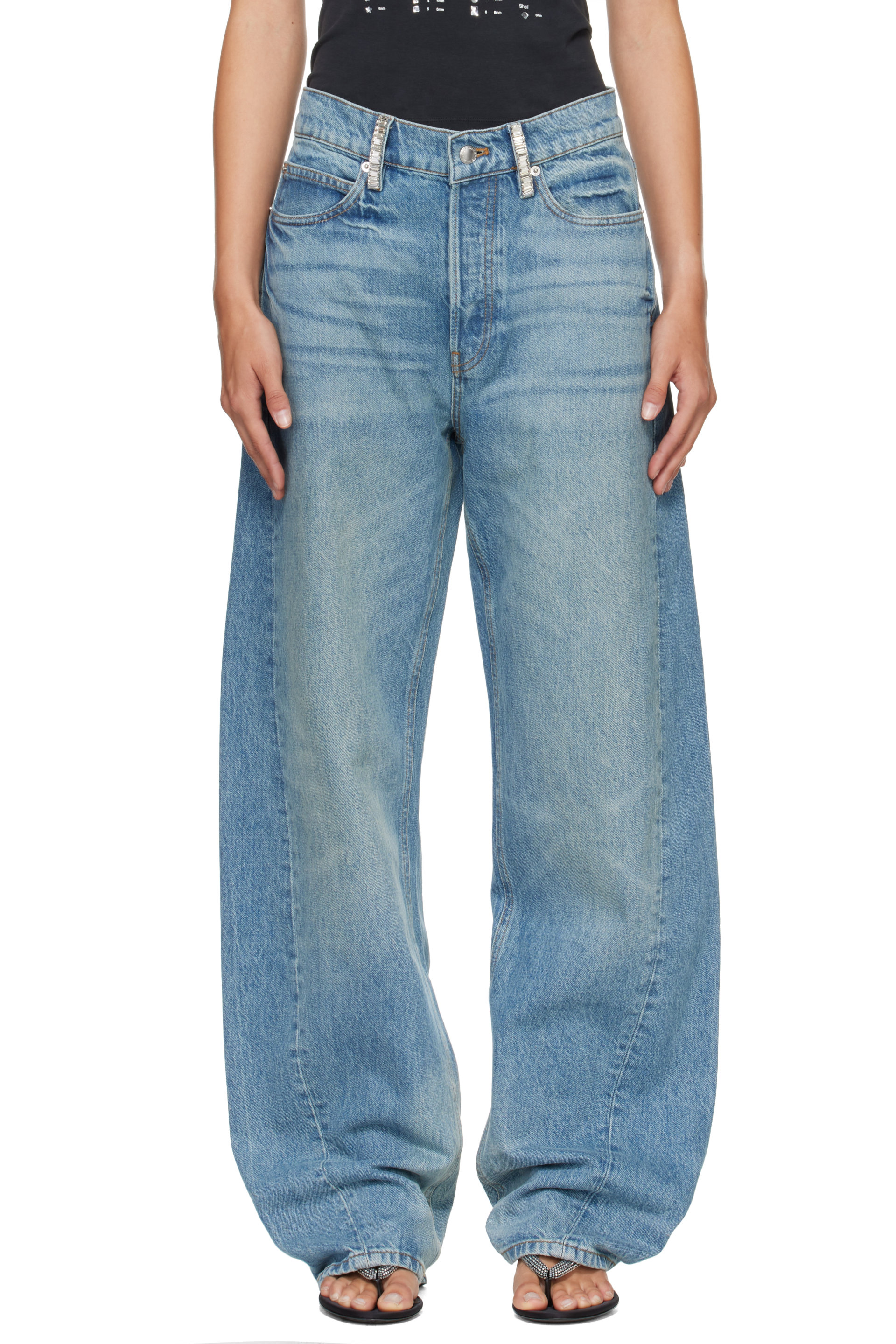 Alexander Wang - Blue Crystal Hotfix Belt Loop Mid-Rise Relaxed Jeans