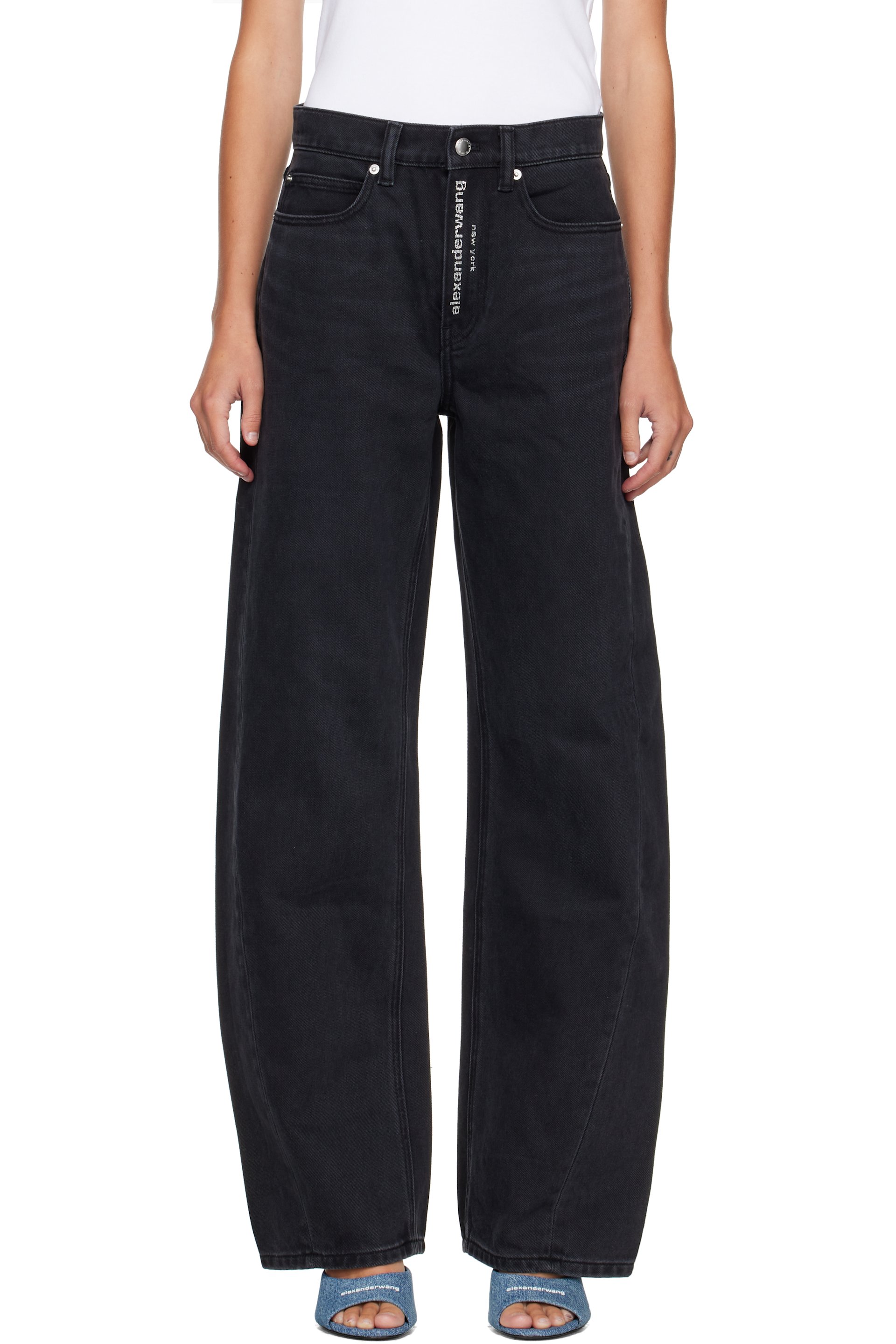 Alexander Wang - Black Float Hotfix Logo Fly Jeans