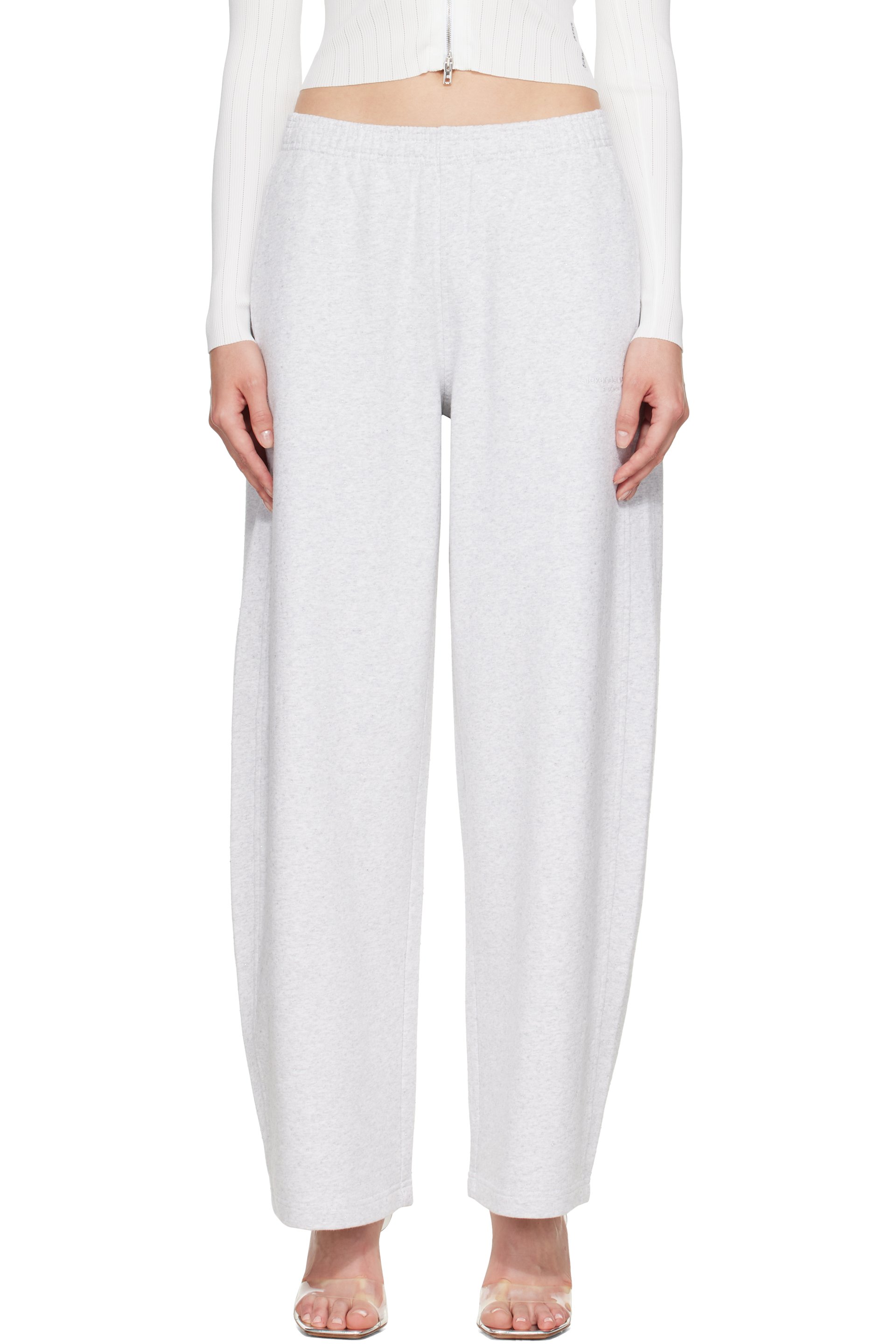 Alexander Wang - Gray Crystal Mid-Rise Relaxed Sweatpants