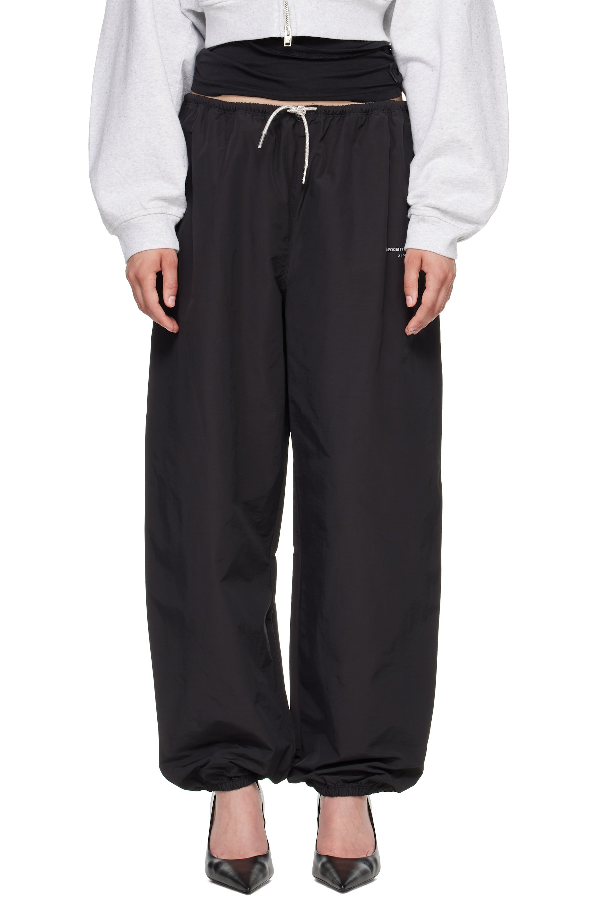Alexander Wang - Black Rhinestone Drawcord Mid-Rise Track Pants