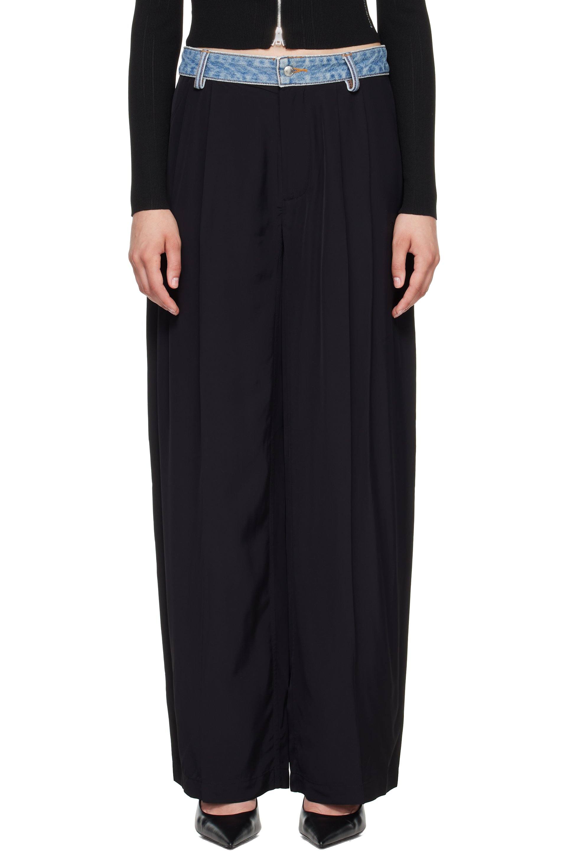 Alexander Wang - Black Denim Waistband Mid-Rise Trousers
