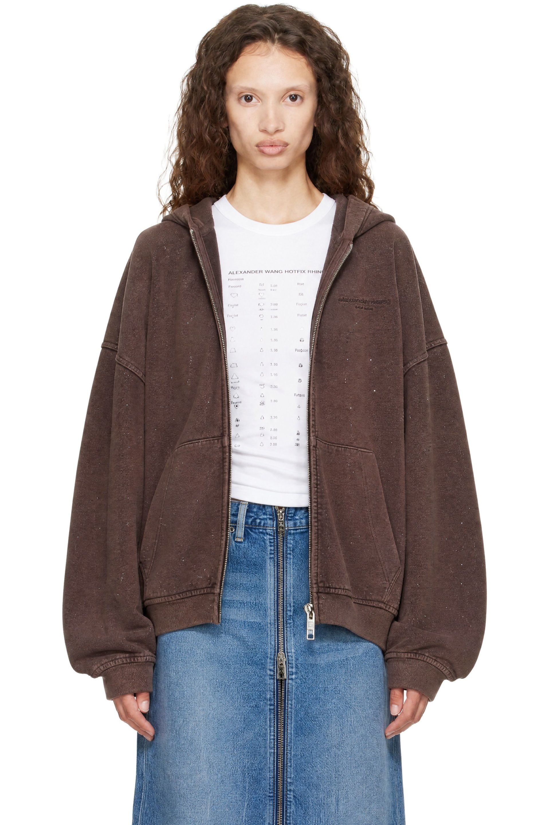 Alexander Wang - Brown Crystal Hotfix Zip-Up Hoodie