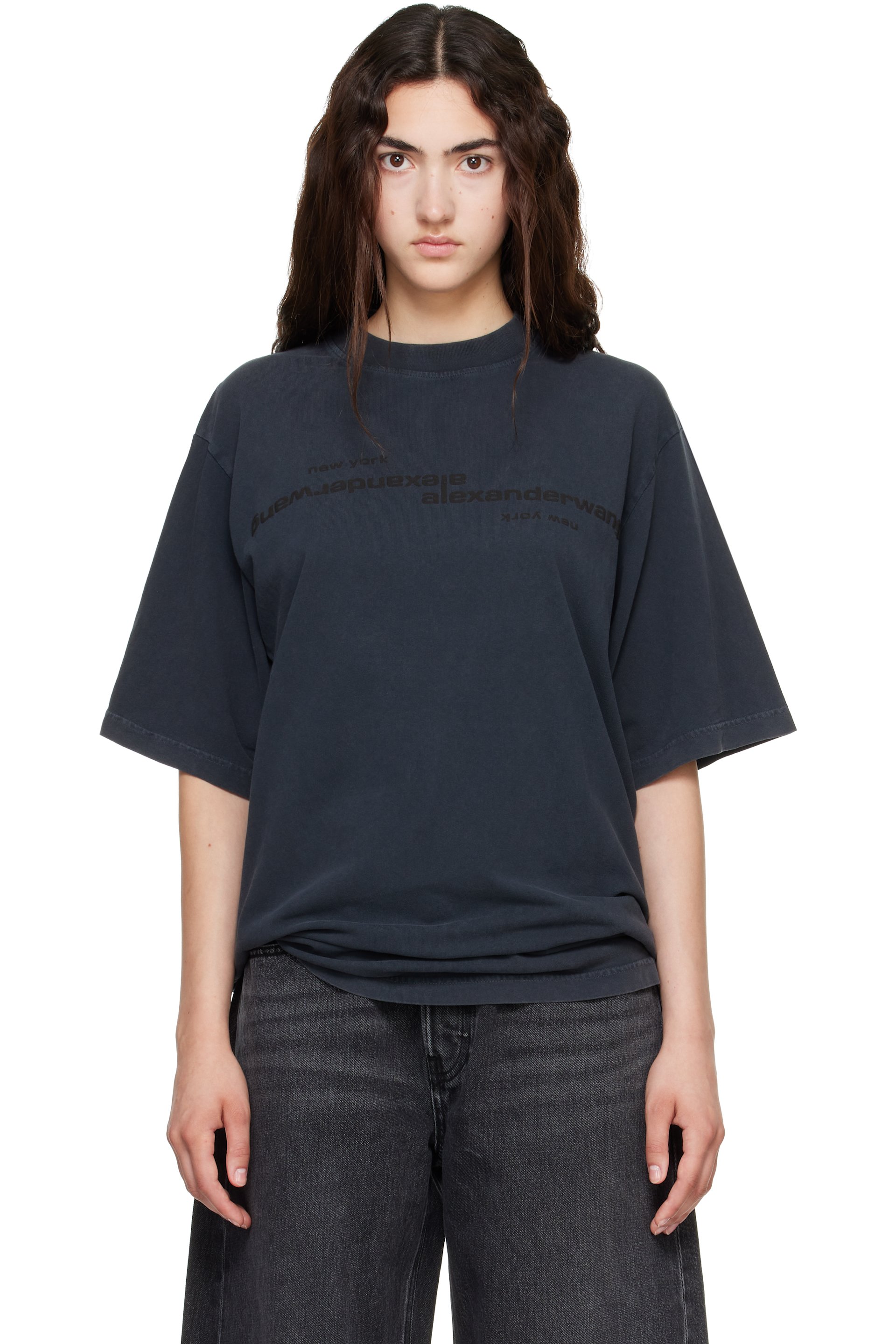 Alexander Wang - Black Mirrored Logo Print T-shirt