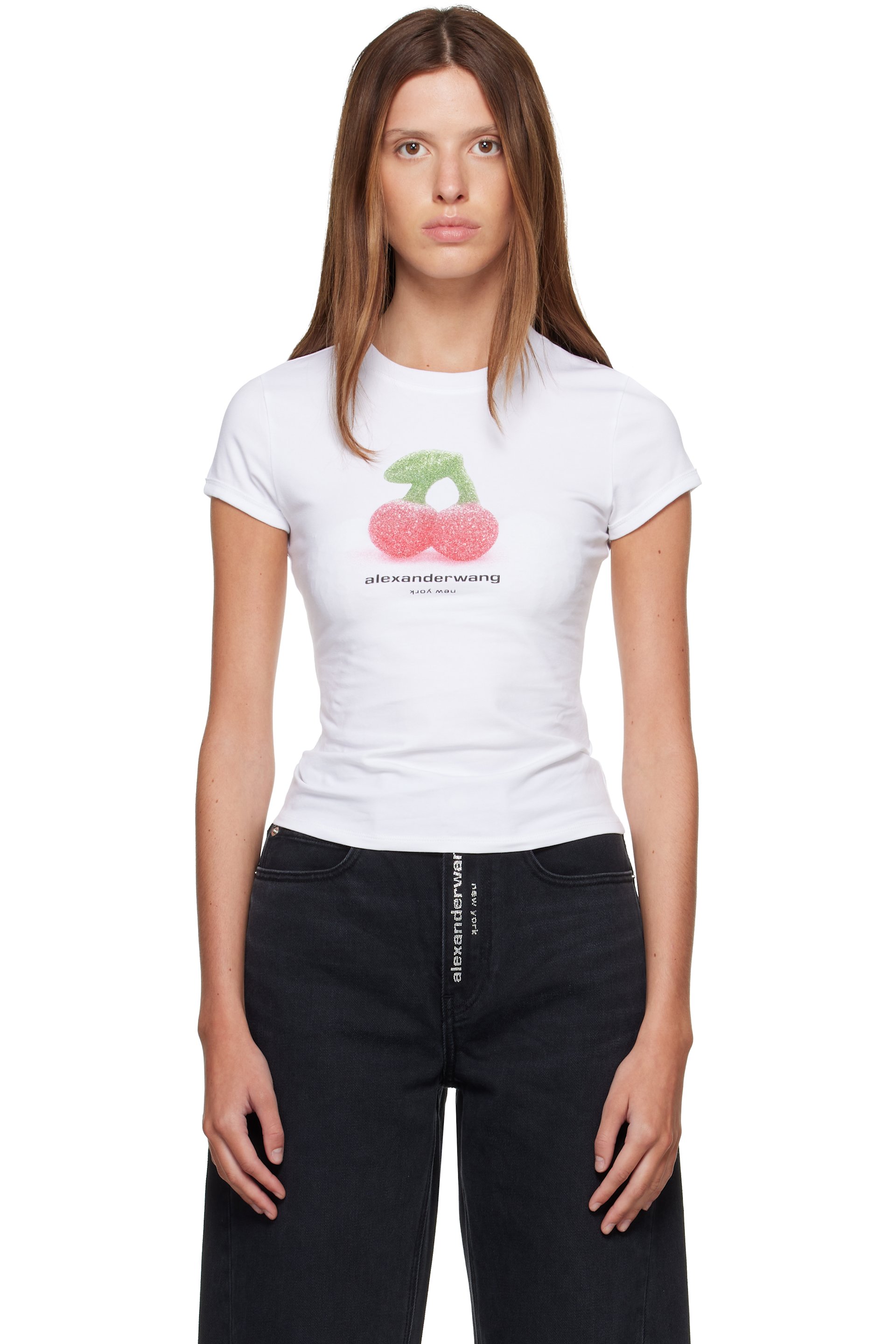 Alexander Wang - White Cherry Graphic Fitted Ringer T-shirt