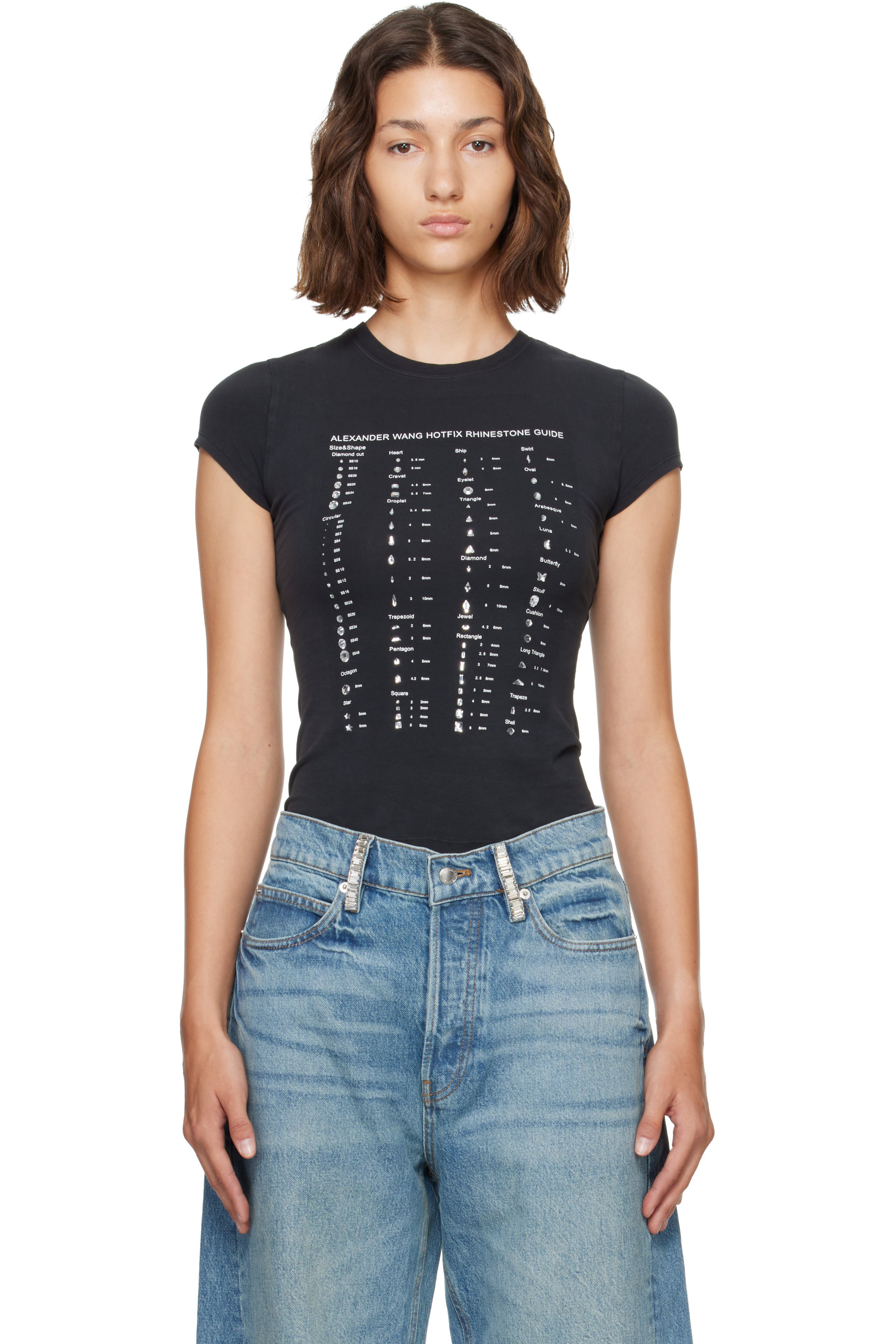 Alexander Wang - Black Crystal Hotfix Graphic Fitted T-shirt