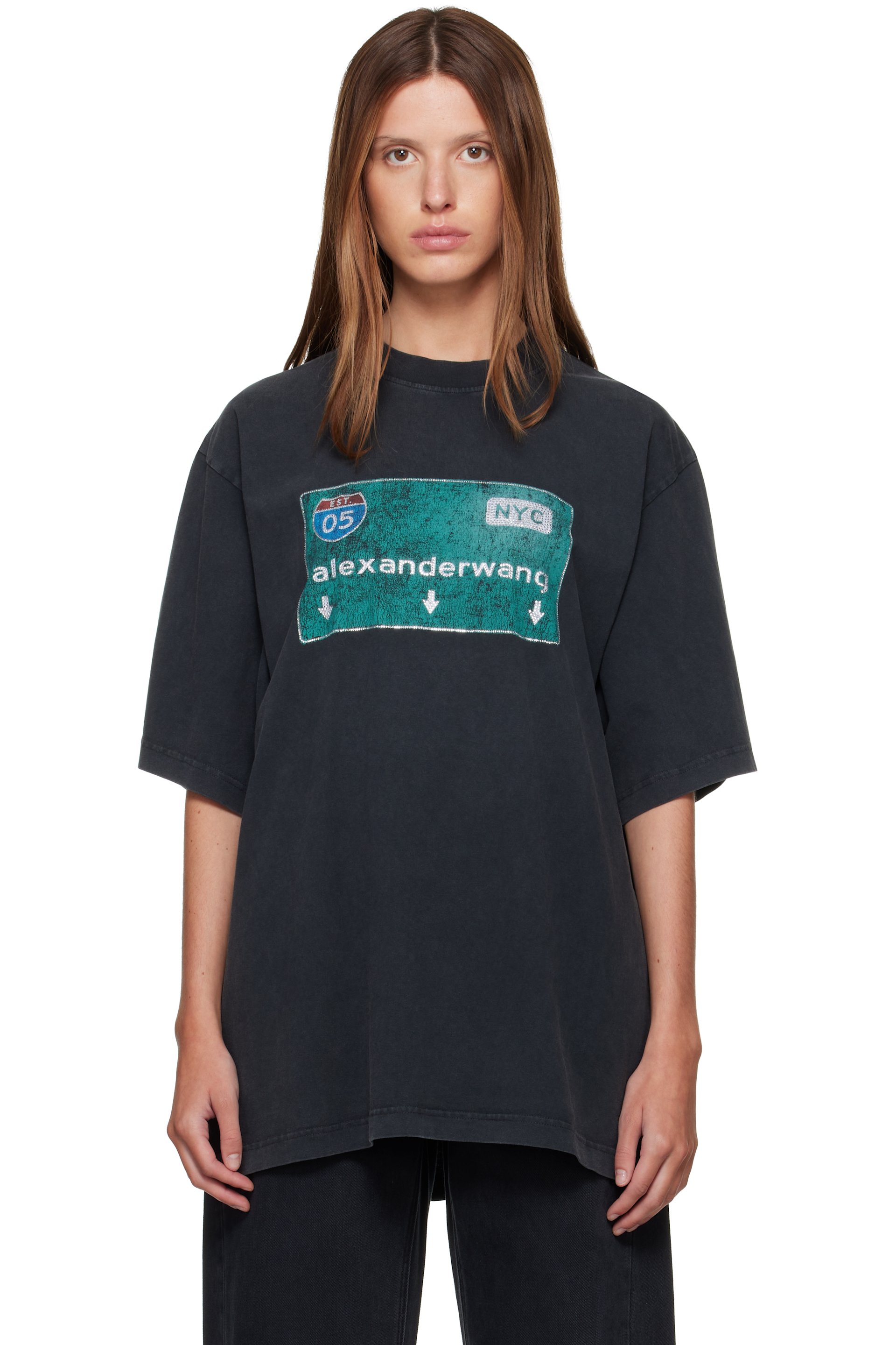 Alexander Wang - Black Street Sign Graphic Short Sleeve T-shirt