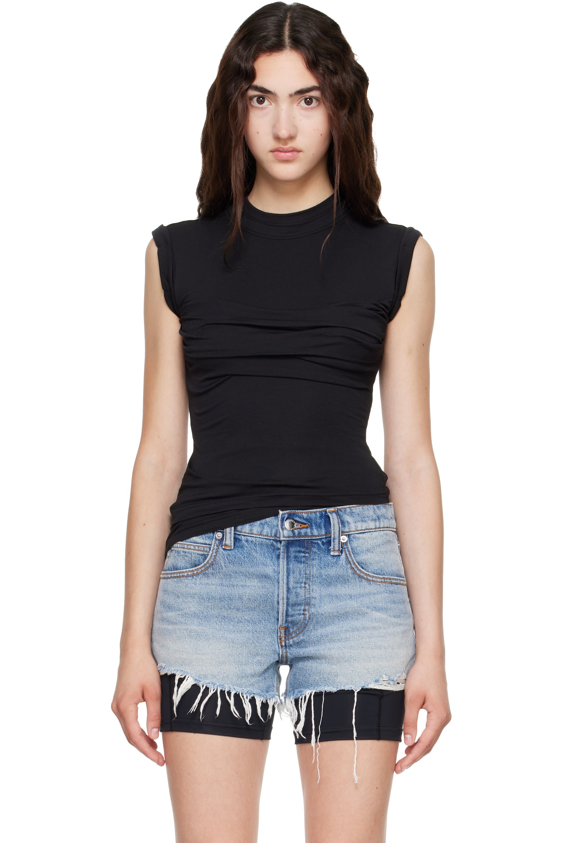 Alexander Wang - Black Twisted Bust Layered Tank Top