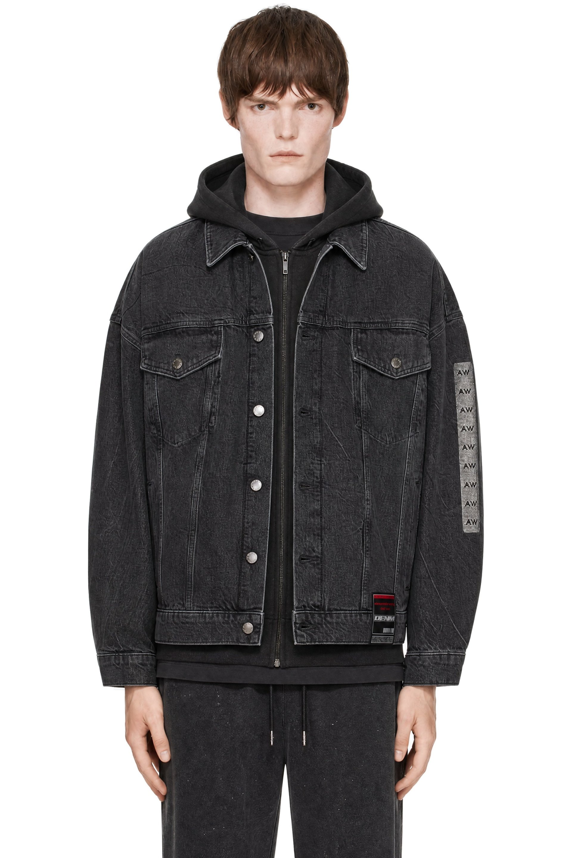 Alexander Wang - Blouson camionneur surdimensionné gris en denim à pierres du Rhin