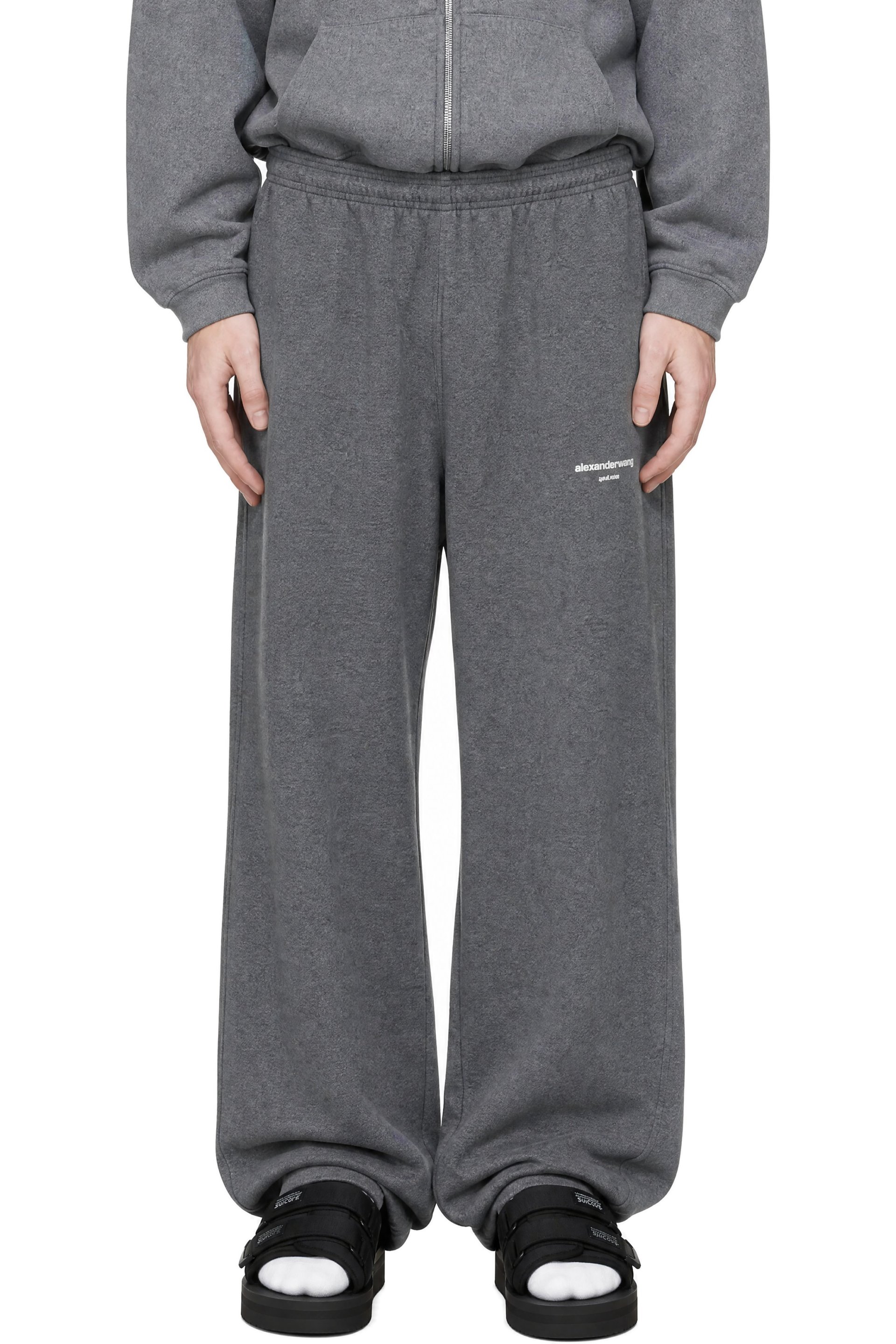 Alexander Wang - Pantalon de survêtement surdimensionné gris à taille mi-haute et à logo