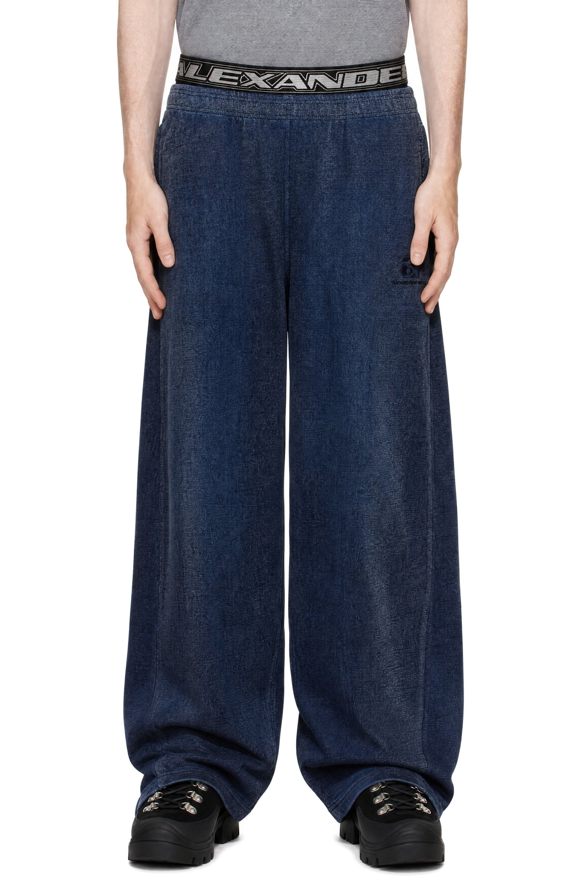 Alexander Wang - Pantalon de survêtement bleu en denim brossé à taille élastique à logos
