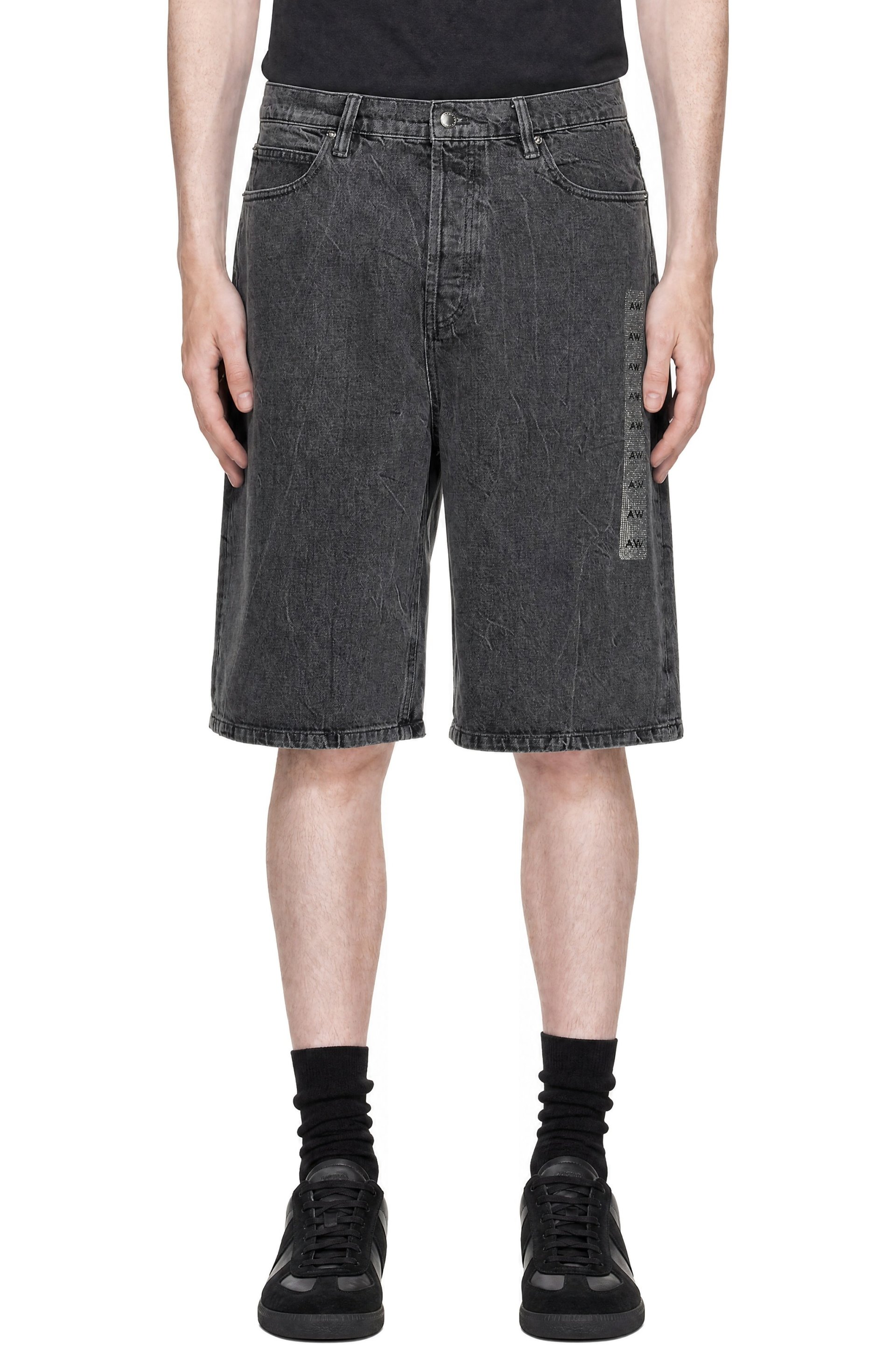 Alexander Wang - Gray Low Rise Flasher Detail Denim Board Shorts
