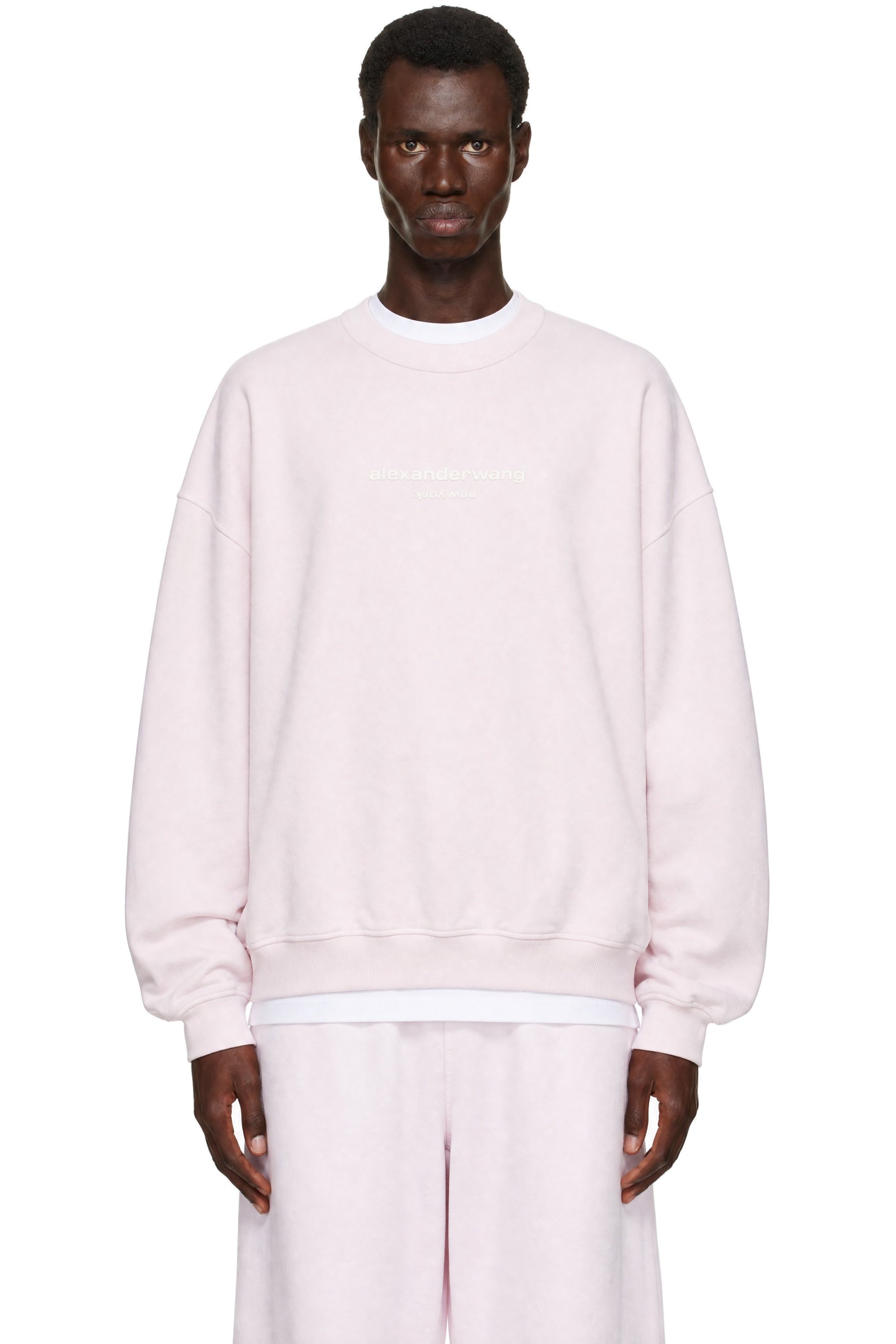 Alexander Wang - Pull molletonné surdimensionné rose à logo imprimé