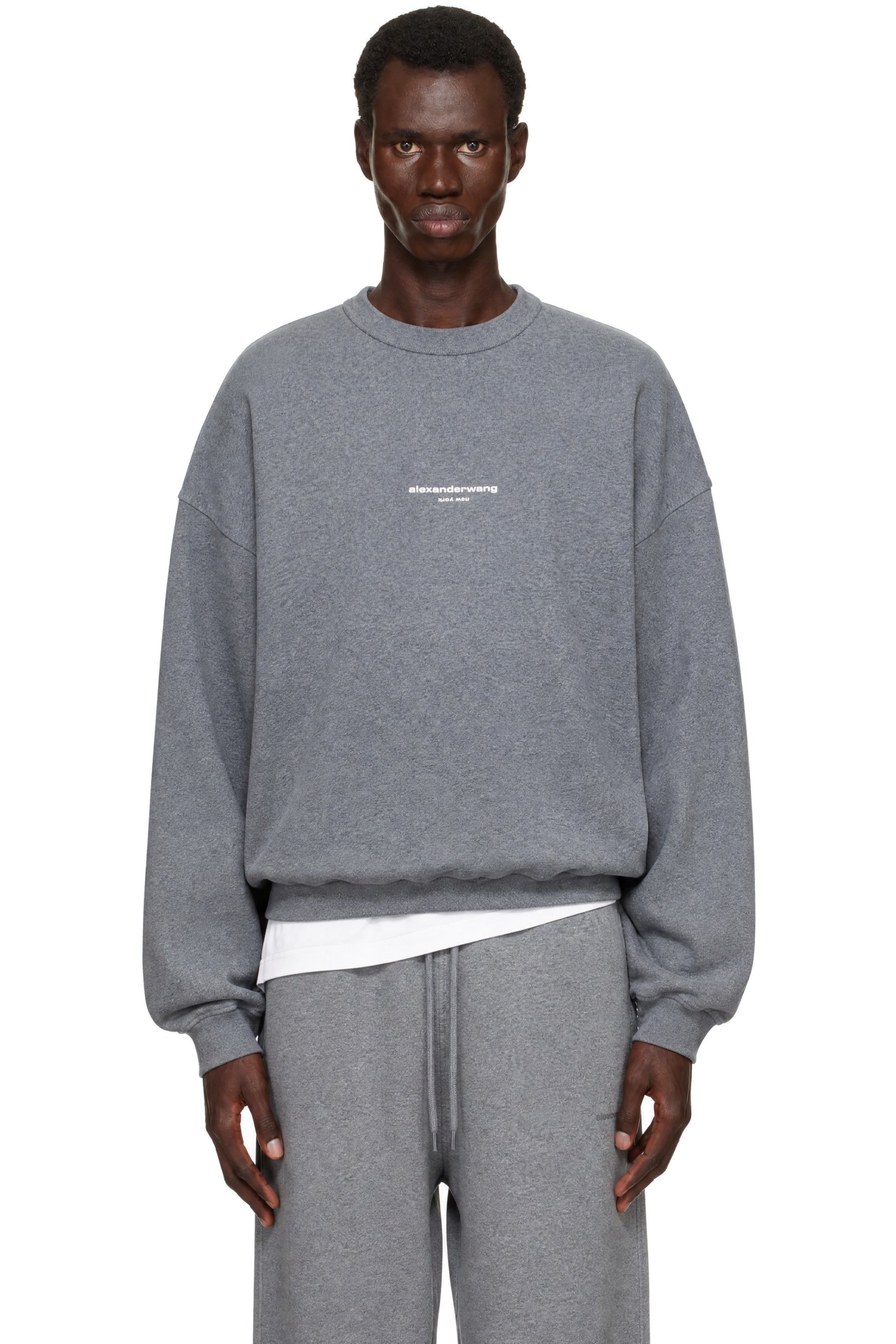 Alexander Wang - Pull molletonné surdimensionné gris à logo