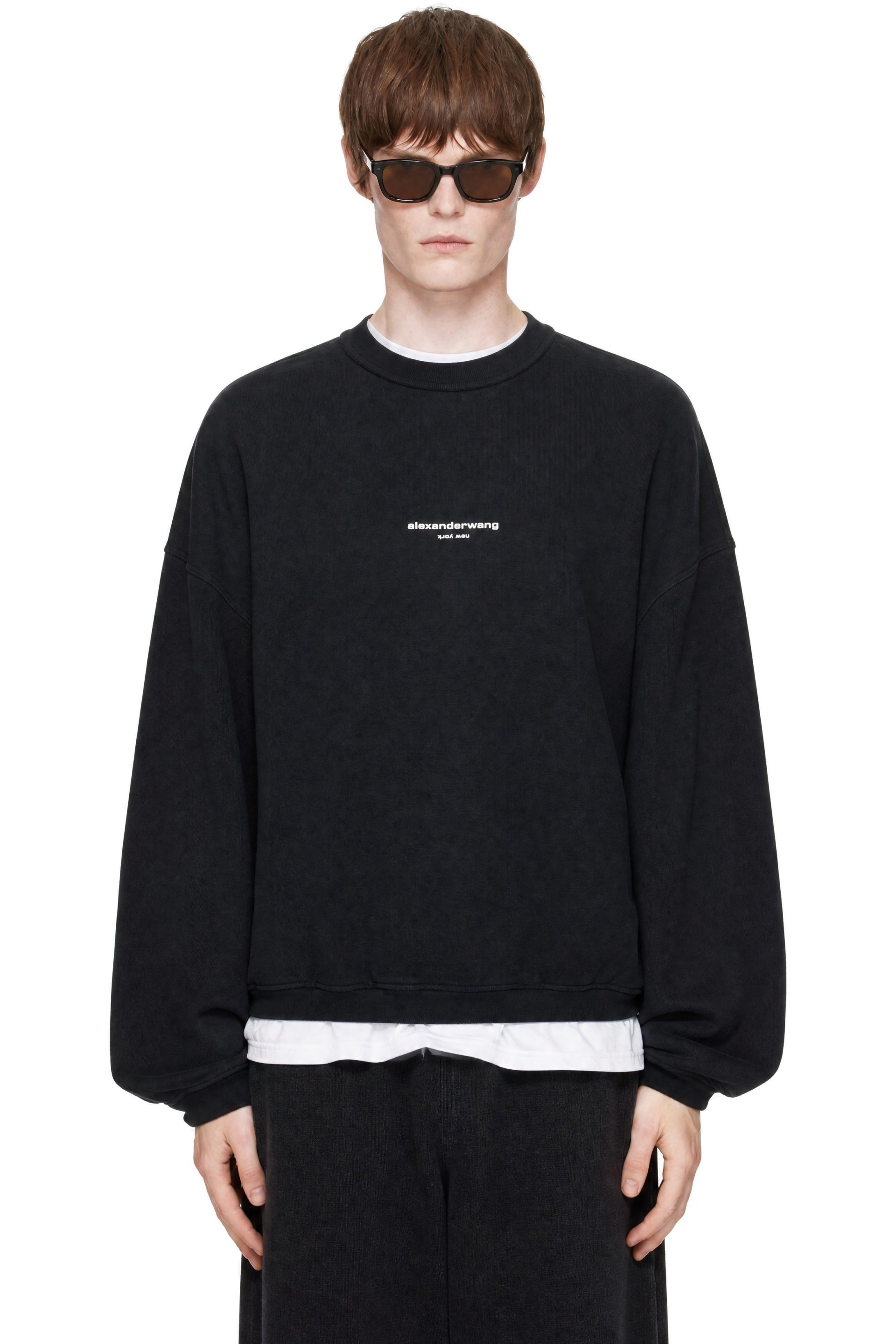 Alexander Wang - Pull molletonné surdimensionné noir à logo imprimé