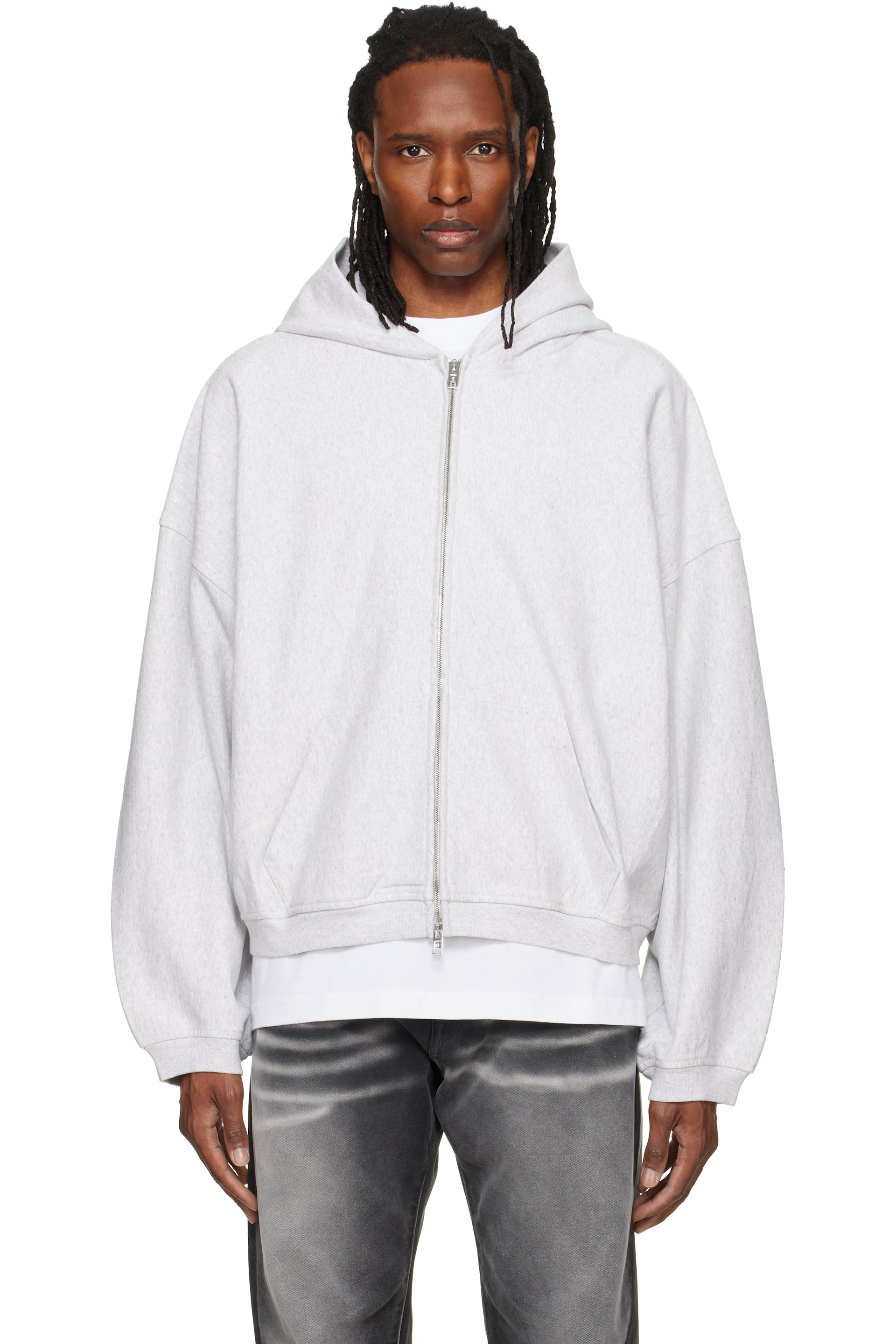 Alexander Wang - Gray Crystal Embellished Oversized Zip-Up Hoodie