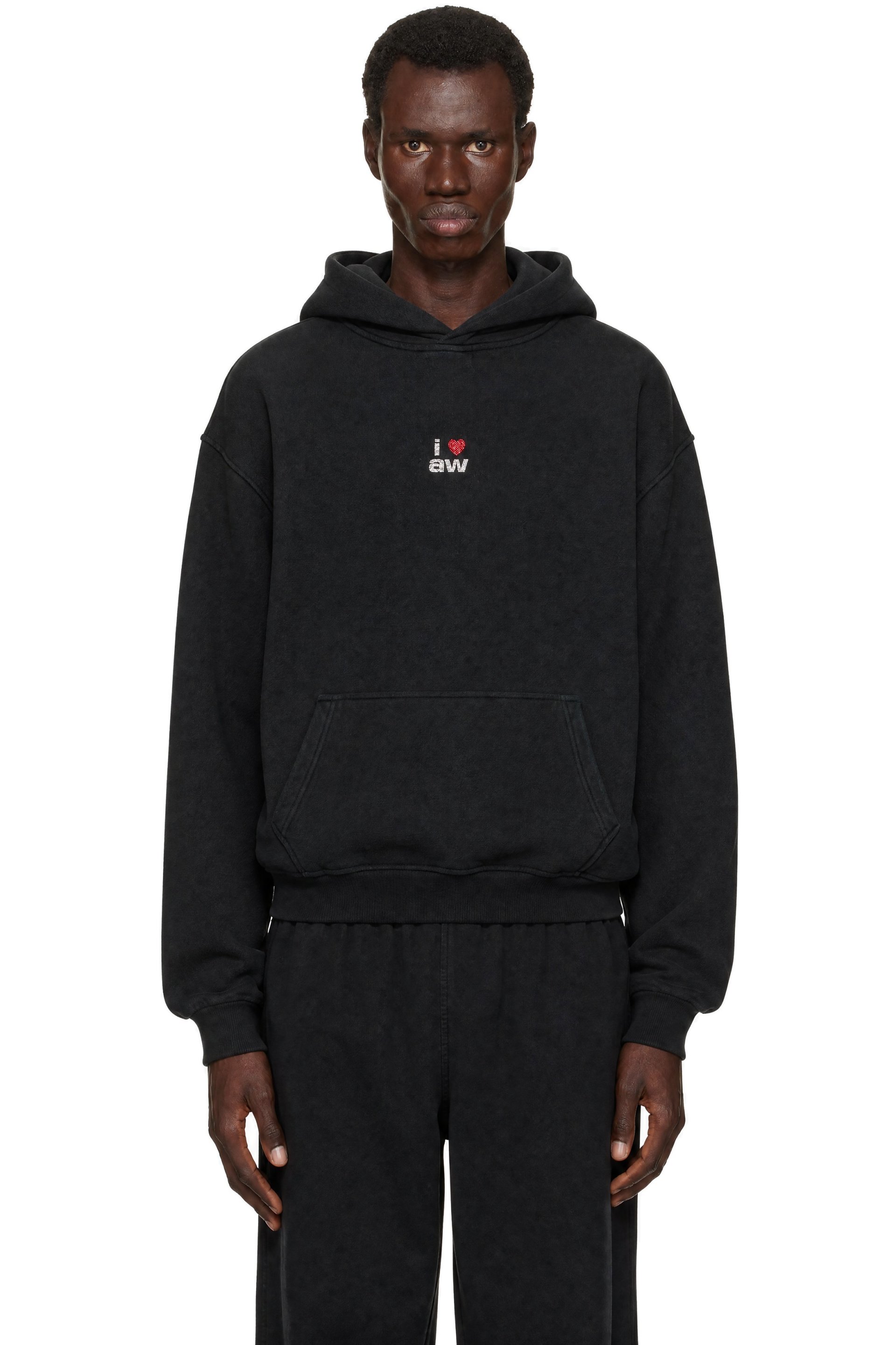 Alexander Wang - Pull à capuche 'I Heart AW' noir à pierres du Rhin thermocollées