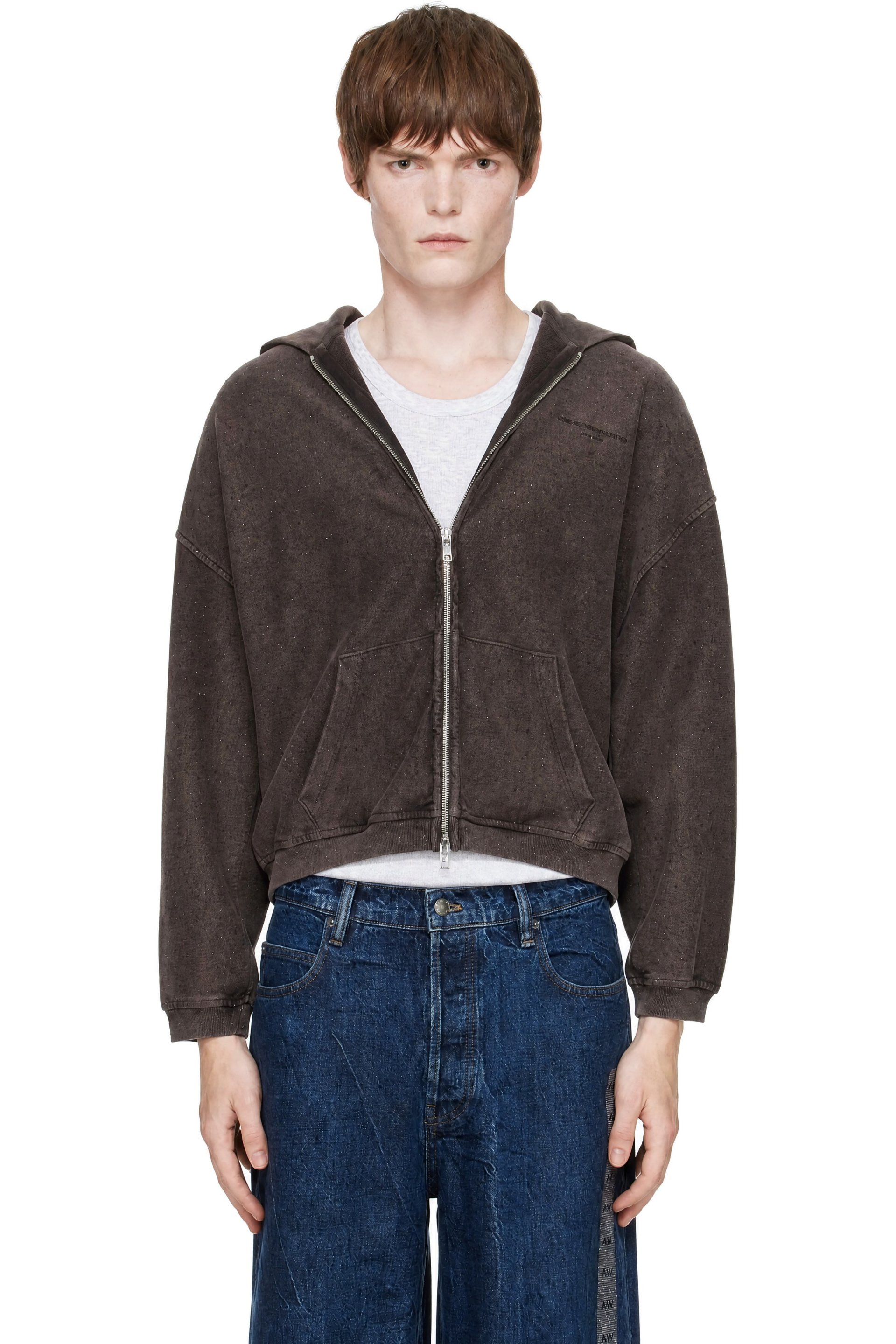 Alexander Wang - Brown Crystal Oversized Zip Hoodie