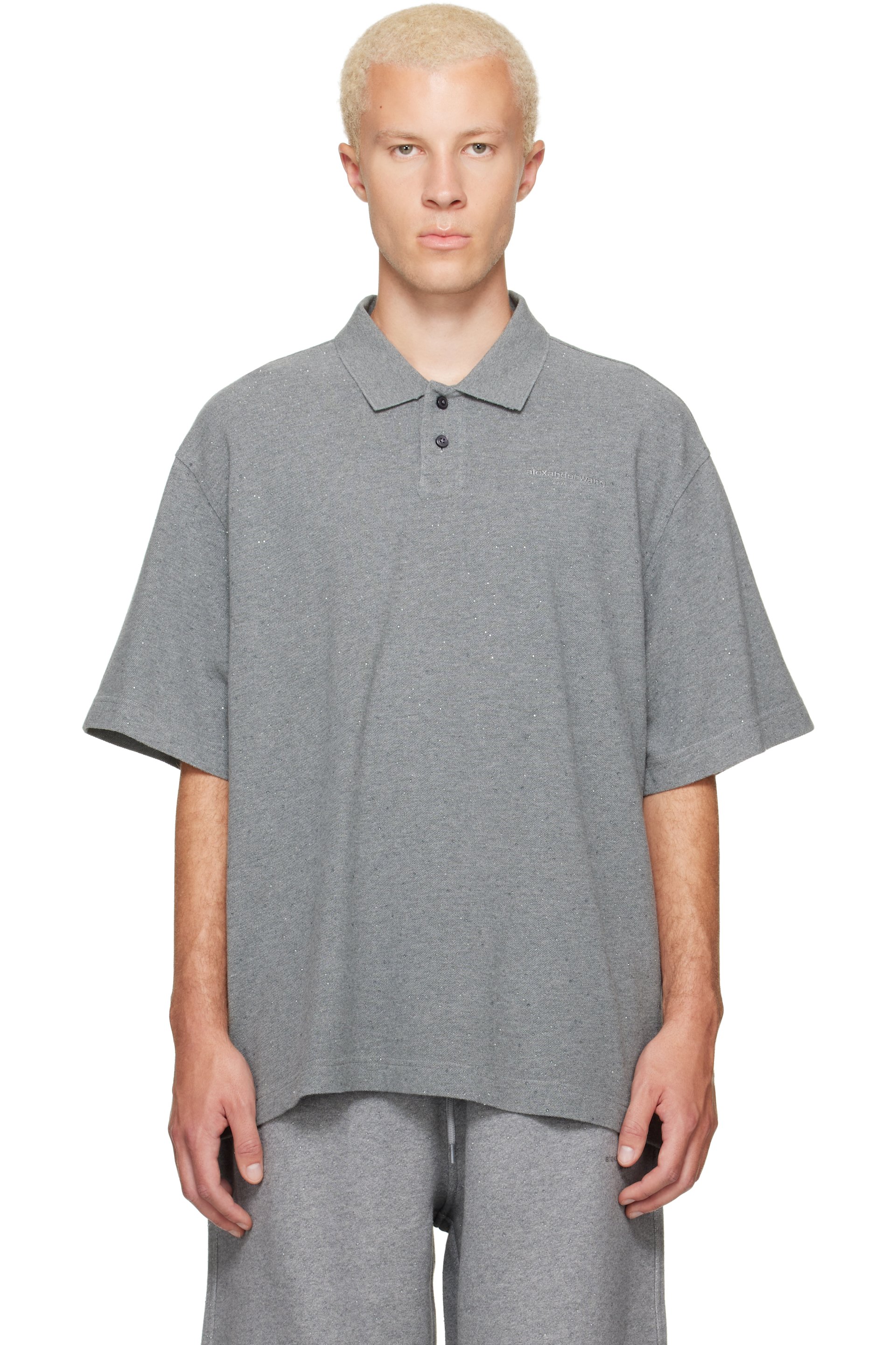Alexander Wang - Gray Rhinestone Short Sleeve Polo