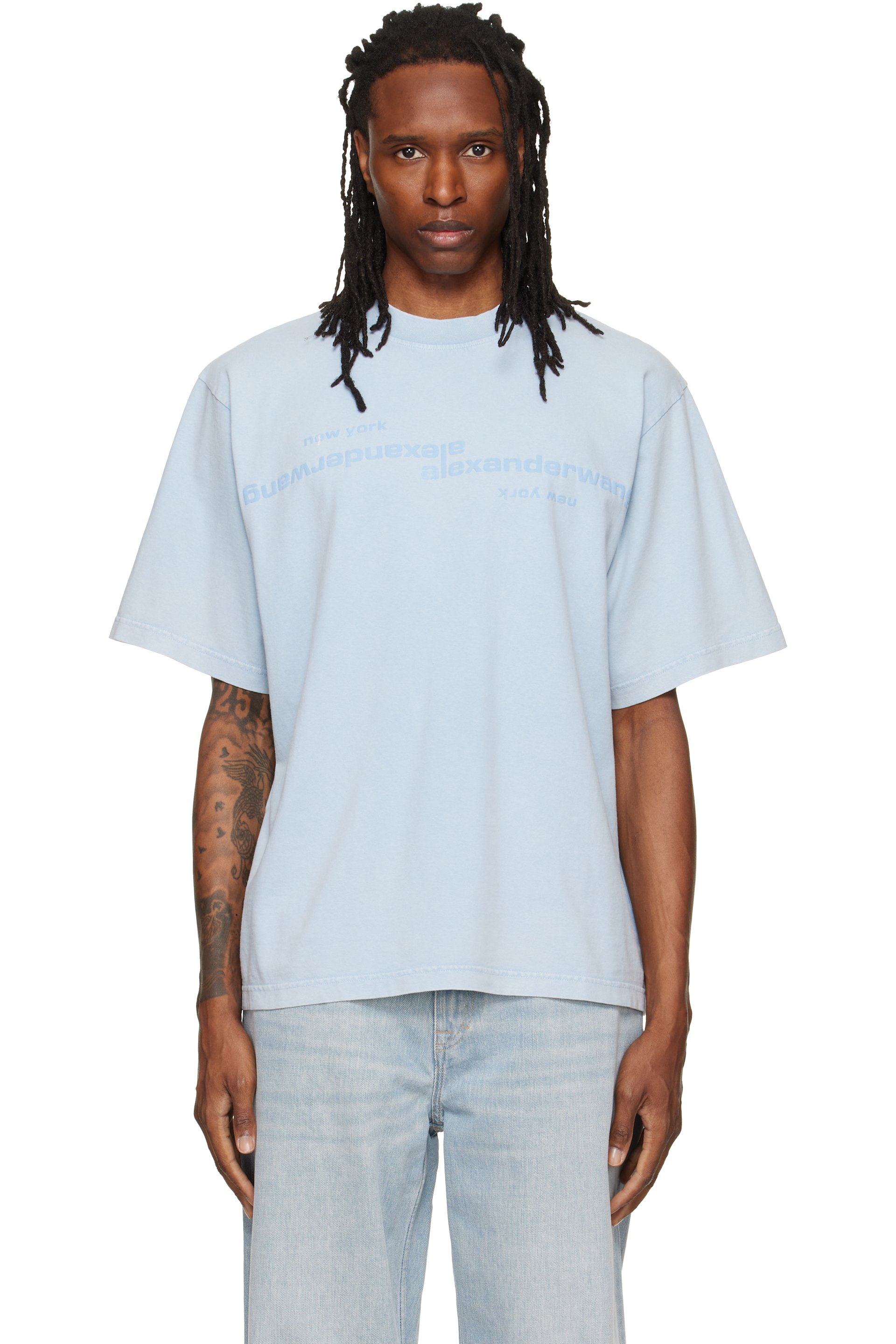 Alexander Wang - Blue Mirrored Logo Short Sleeve T-shirt