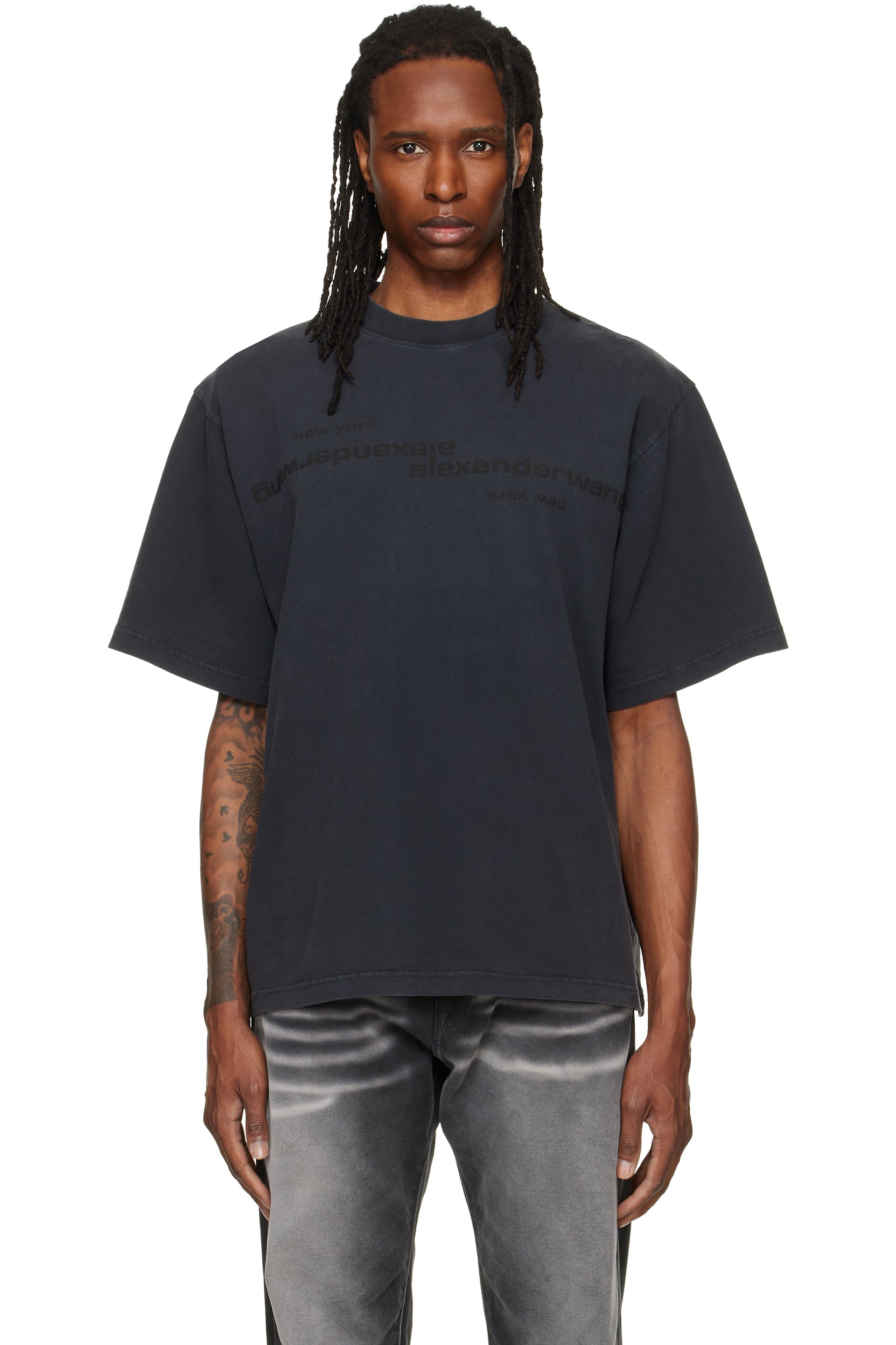 Alexander Wang - Black Mirrored Logo Short Sleeve T-shirt