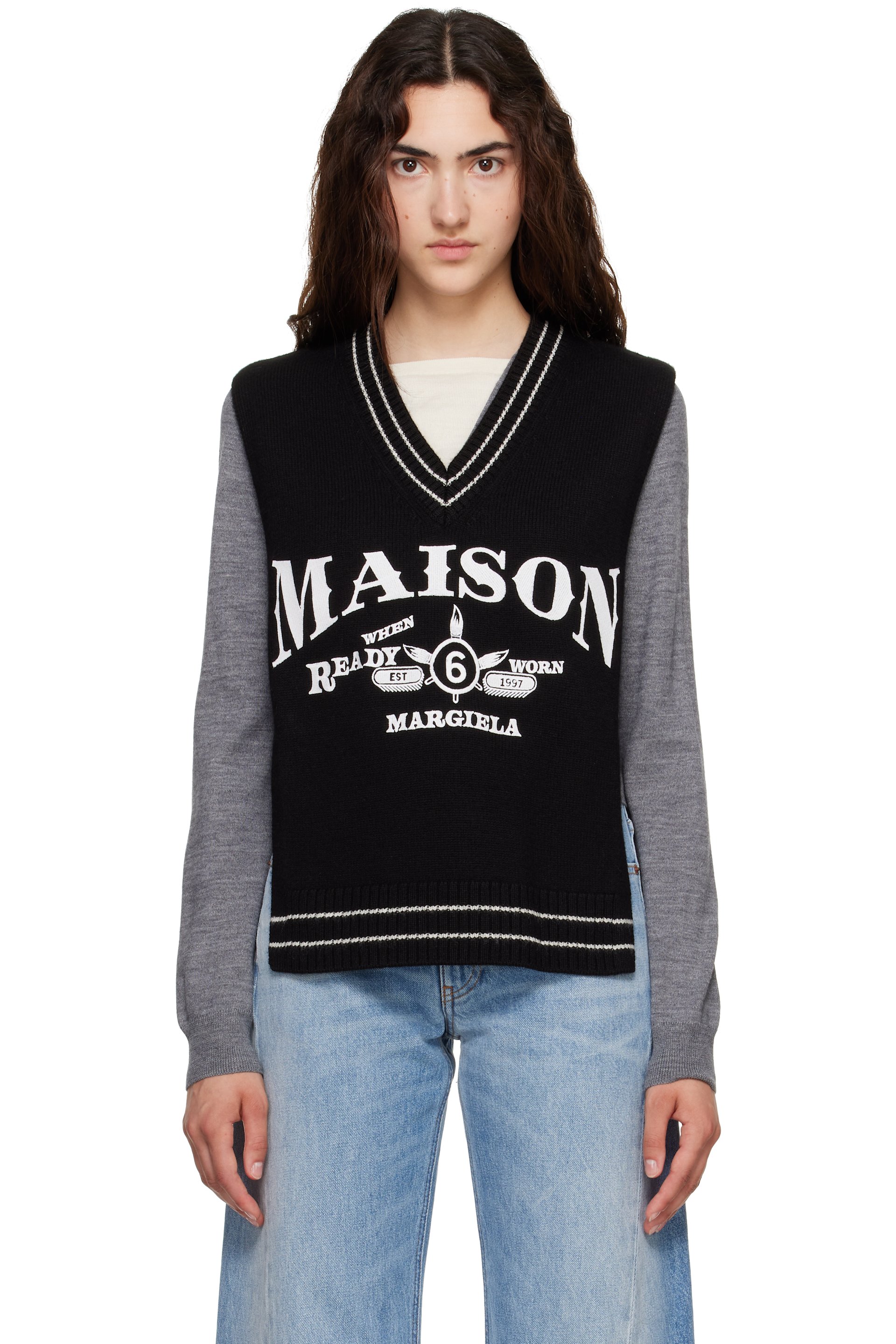 MM6 Maison Margiela - 블랙 자카드 숄 탑